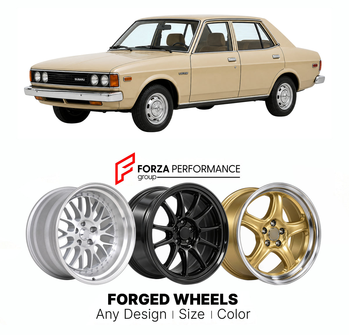 CUSTOM CLASSIC VINTAGE RESTOMOD RETRO OLD SCHOOL FORGED WHEELS RIMS for SUBARU LEONE AB AM AJ 1979 - 1984

Custom forged wheels for Subaru Leone AB AM AJ 1979 - 1984. Classic, vintage, restomod and retro JDM wheel designs made to order in custom sizes, offsets, colors and finishes with guaranteed fitment.

We manufacture premium quality forged wheels rims for Subaru Leone AB AM AJ 1979 - 1984 in any design, size, color.

JDM WHEEL DESIGNS: our Japanese collection for sports cars and coupes includes designs 