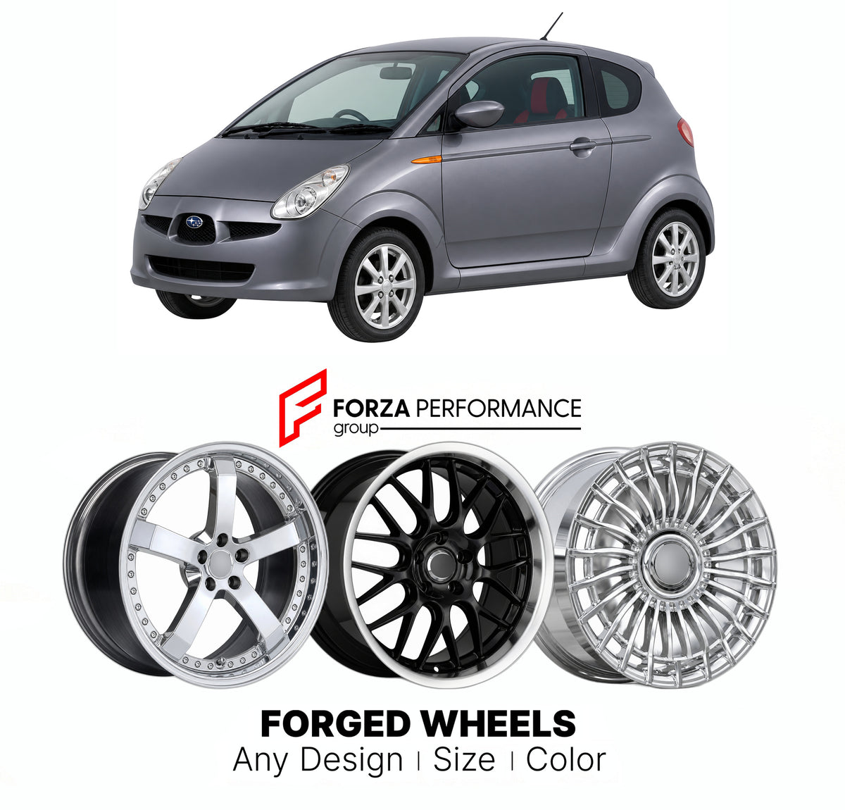 FORGED WHEELS RIMS for SUBARU R1 RJ 2005 - 2010

Custom forged wheels for Subaru R1 RJ 2005 - 2010. Made-to-order monoblock, 2-piece and 3-piece rims in custom sizes, offsets, colors and finishes with guaranteed fitment.

We manufacture premium quality forged wheels rims for Subaru R1 RJ 2005 - 2010 in any design, size, color.

JDM WHEEL DESIGNS: our Japanese collection for hatchbacks, kei cars and MPVs includes designs inspired by Rays Volk Racing, Enkei, XXR, Rota, Work Wheels, Cosmis Racing, SSR, Advan Y