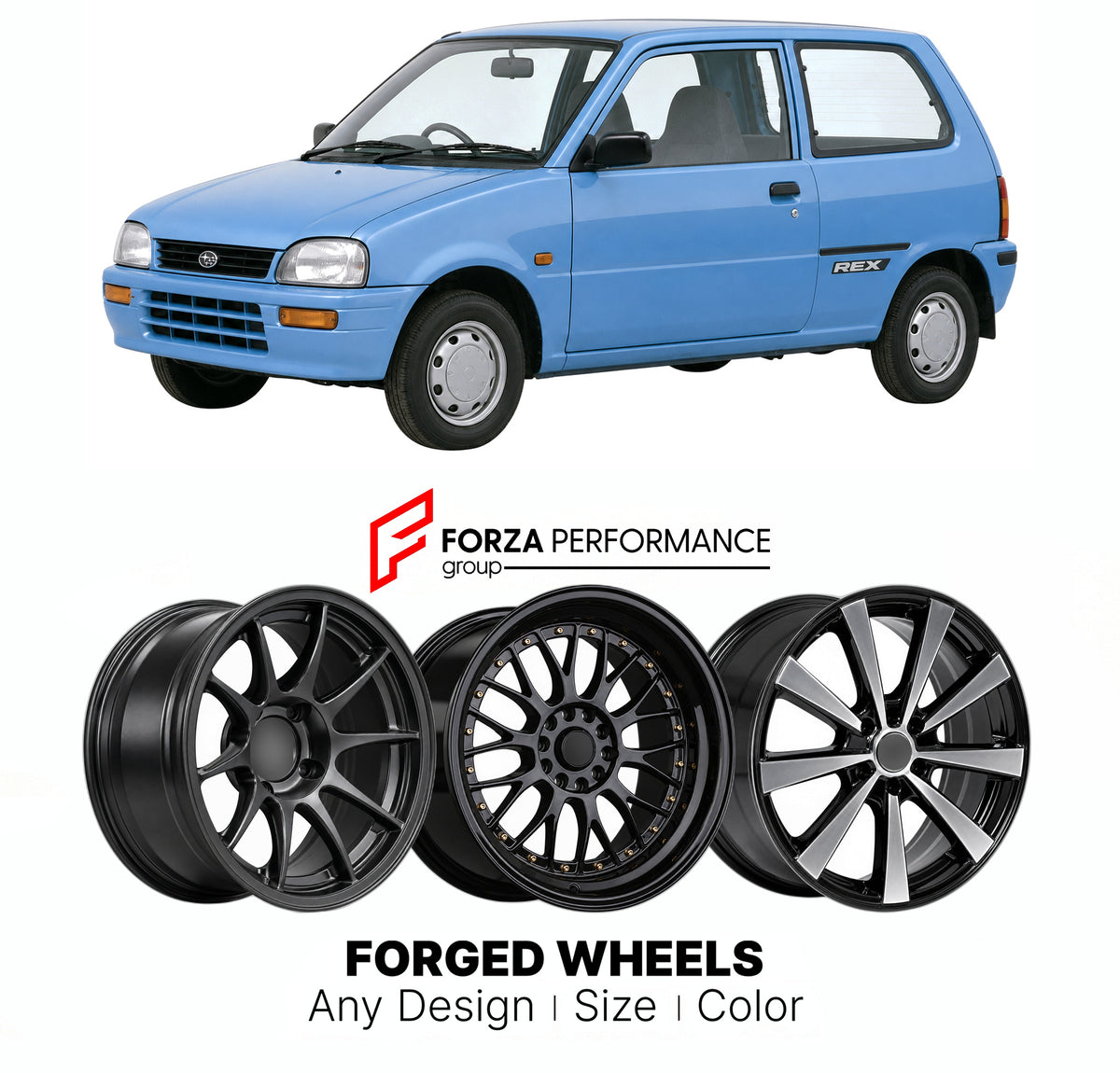 CUSTOM CLASSIC VINTAGE RESTOMOD RETRO OLD SCHOOL FORGED WHEELS RIMS for SUBARU REX KH KP 1986 - 1992

Custom forged wheels for Subaru Rex KH KP 1986 - 1992. Classic, vintage, restomod and retro JDM wheel designs made to order in custom sizes, offsets, colors and finishes with guaranteed fitment.

We manufacture premium quality forged wheels rims for Subaru Rex KH KP 1986 - 1992 in any design, size, color.

JDM WHEEL DESIGNS: our Japanese collection for hatchbacks, kei cars and MPVs includes designs inspired