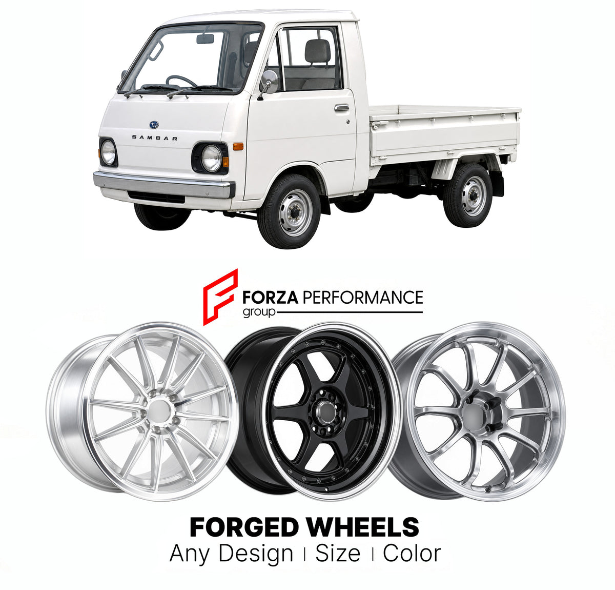 CUSTOM CLASSIC VINTAGE RESTOMOD RETRO OLD SCHOOL FORGED WHEELS RIMS for SUBARU SAMBAR K71 K81 1973 - 1982

Custom forged wheels for Subaru Sambar K71 K81 1973 - 1982. Classic, vintage, restomod and retro JDM wheel designs made to order in custom sizes, offsets, colors and finishes with guaranteed fitment.

We manufacture premium quality forged wheels rims for Subaru Sambar K71 K81 1973 - 1982 in any design, size, color.

JDM WHEEL DESIGNS: our Japanese collection for hatchbacks, kei cars and MPVs includes d