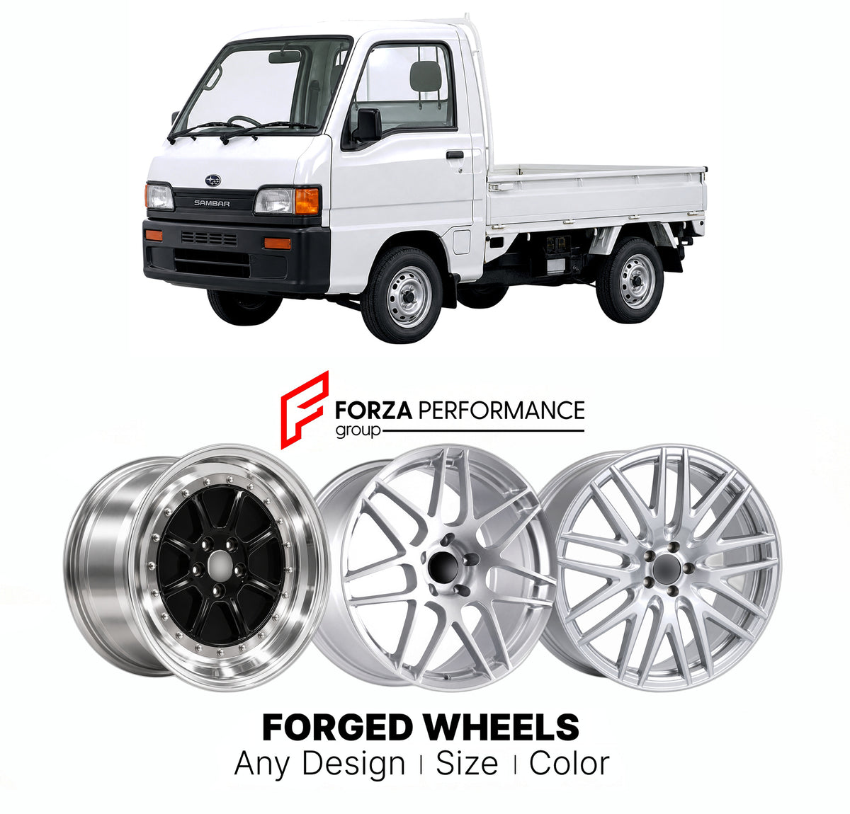 CUSTOM CLASSIC VINTAGE RESTOMOD RETRO OLD SCHOOL FORGED WHEELS RIMS for SUBARU SAMBAR KS KV 1990 - 1999

Custom forged wheels for Subaru Sambar KS KV 1990 - 1999. Classic, vintage, restomod and retro JDM wheel designs made to order in custom sizes, offsets, colors and finishes with guaranteed fitment.

We manufacture premium quality forged wheels rims for Subaru Sambar KS KV 1990 - 1999 in any design, size, color.

JDM WHEEL DESIGNS: our Japanese collection for hatchbacks, kei cars and MPVs includes designs