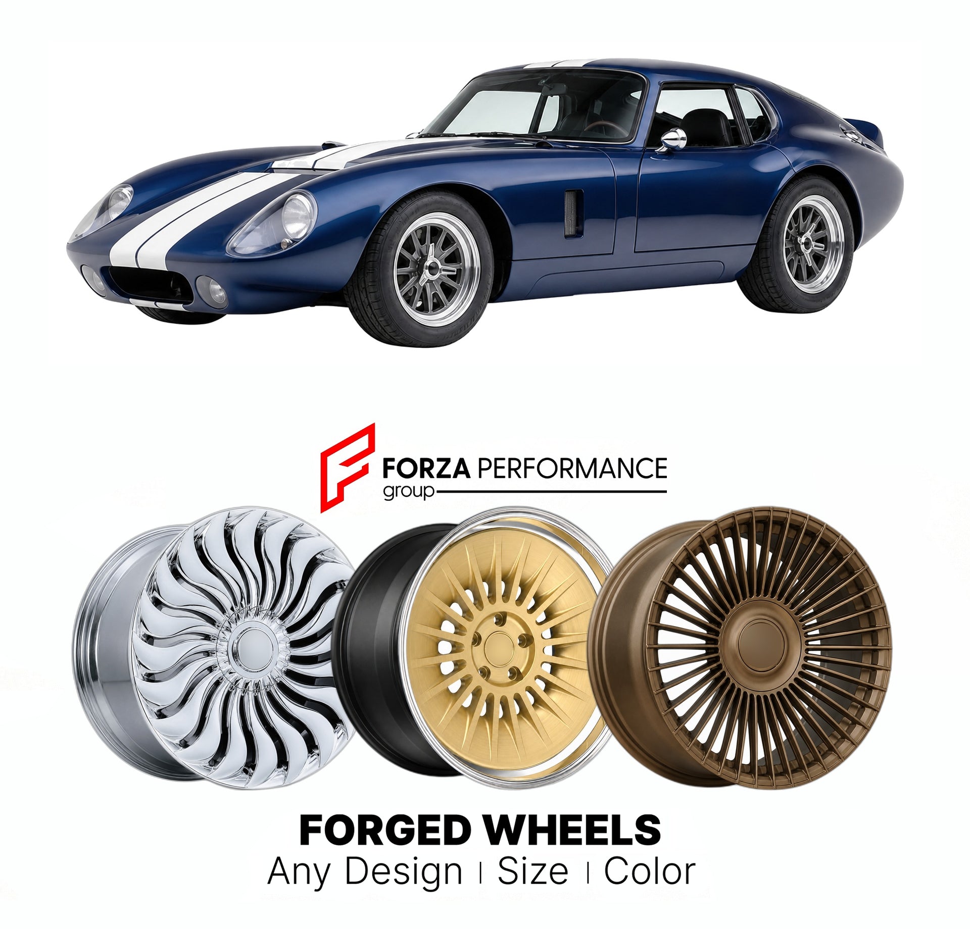 FORGED WHEELS RIMS for SUPERFORMANCE DAYTONA COUPE SHELBY REPLICA 2003+

Custom forged wheels for Superformance Daytona Coupe Shelby Replica 2003+. Made-to-order monoblock, 2-piece and 3-piece rims in custom sizes, offsets, colors and finishes with guaranteed fitment.

We manufacture premium quality forged wheels rims for Superformance Daytona Coupe Shelby Replica 2003+ in any design, size, color.

THIS WHEEL DESIGN CAN BE CUSTOM-MADE FOR YOUR CAR IN ANY SIZE AND COLOR OPTIONS
Available in monoblock, 2-piec