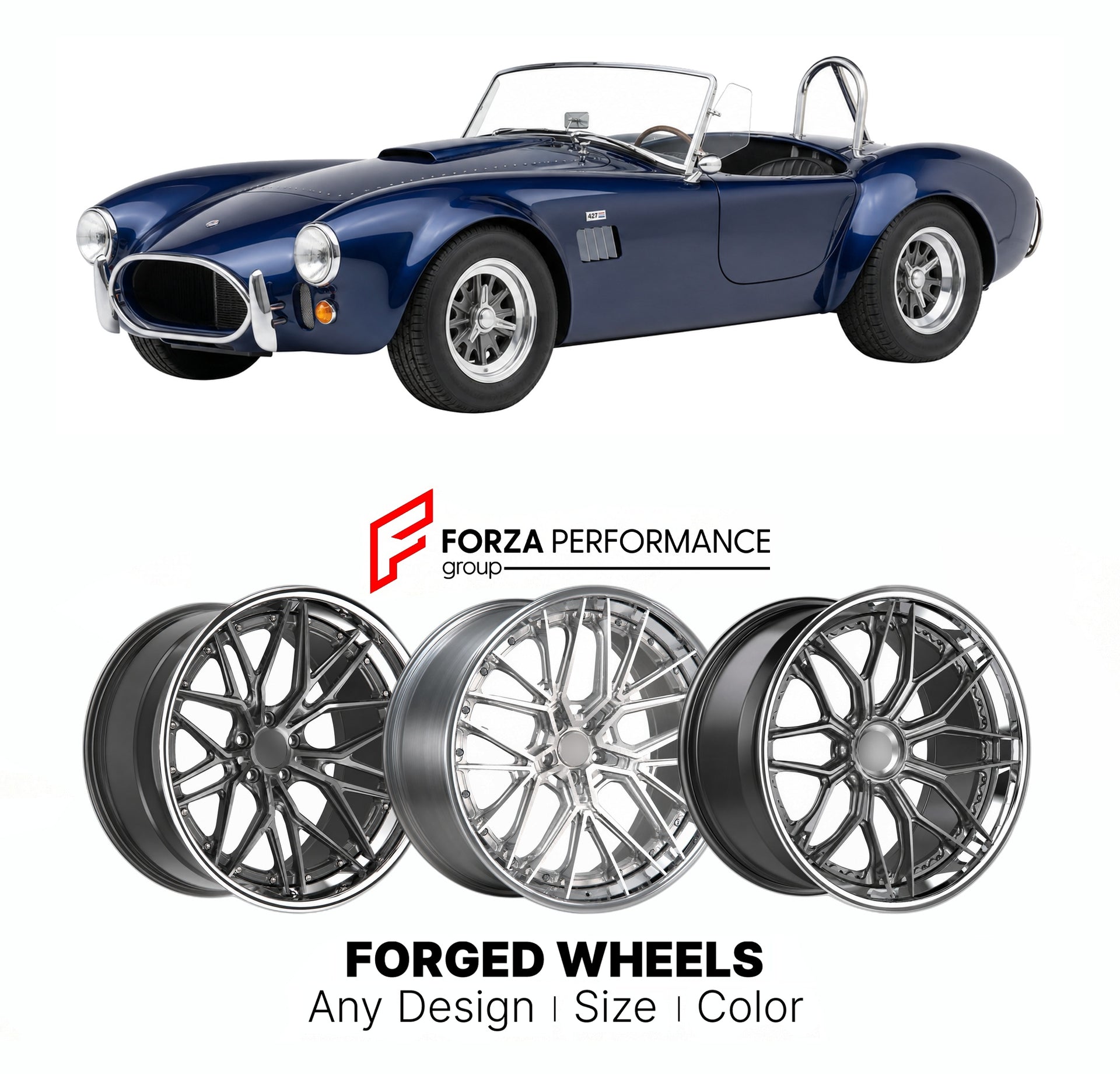 FORGED WHEELS RIMS for SUPERFORMANCE MKIII LICENSED COBRA REPLICA 1996+

Custom forged wheels for Superformance MKIII Licensed Cobra Replica 1996+. Made-to-order monoblock, 2-piece and 3-piece rims in custom sizes, offsets, colors and finishes with guaranteed fitment.

We manufacture premium quality forged wheels rims for Superformance MKIII Licensed Cobra Replica 1996+ in any design, size, color.

THIS WHEEL DESIGN CAN BE CUSTOM-MADE FOR YOUR CAR IN ANY SIZE AND COLOR OPTIONS
Available in monoblock, 2-piec