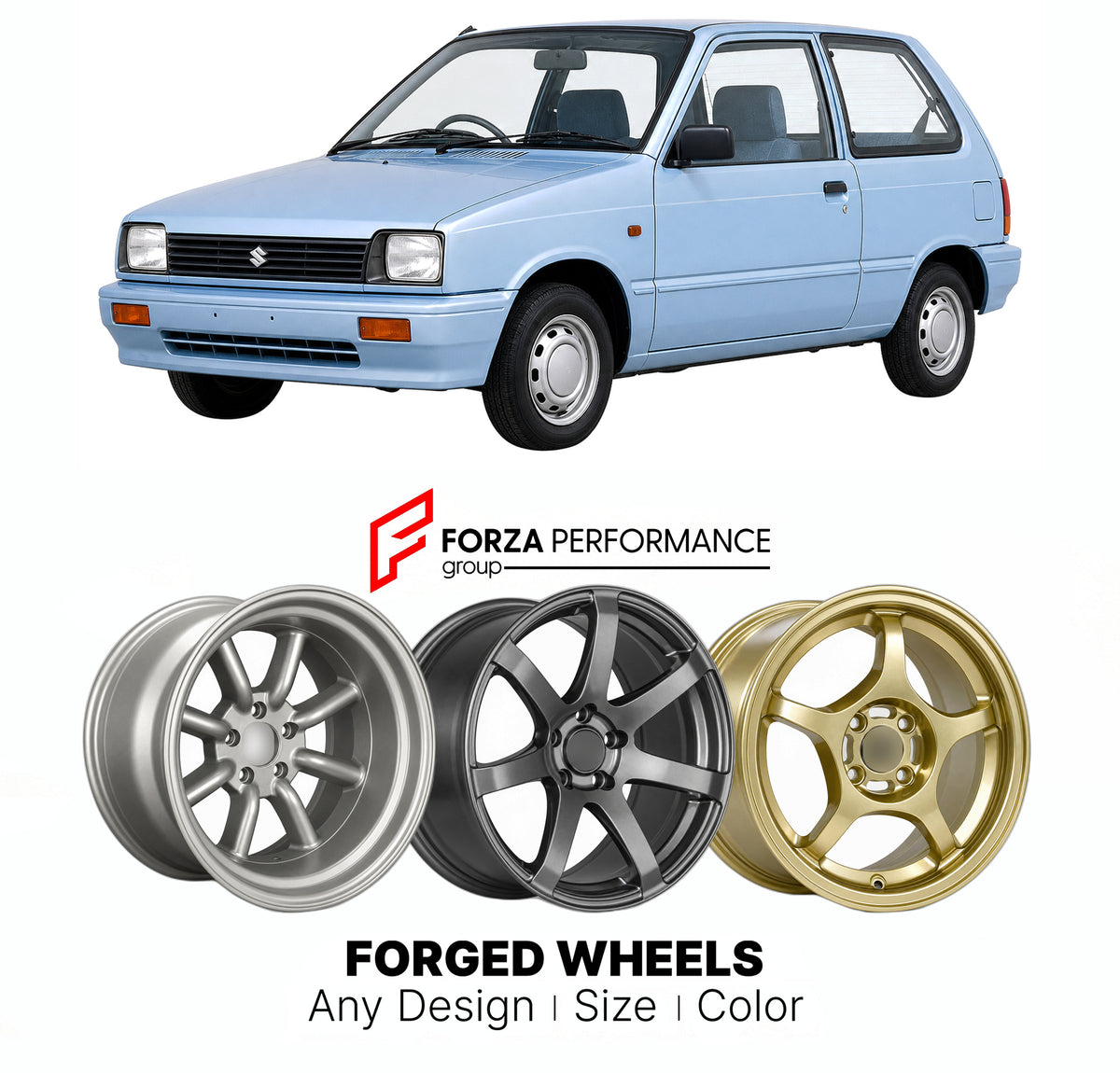 CUSTOM CLASSIC VINTAGE RESTOMOD RETRO OLD SCHOOL FORGED WHEELS RIMS for SUZUKI ALTO CA CC 1984 - 1988

Custom forged wheels for Suzuki Alto CA CC 1984 - 1988. Classic, vintage, restomod and retro JDM wheel designs made to order in custom sizes, offsets, colors and finishes with guaranteed fitment.

We manufacture premium quality forged wheels rims for Suzuki Alto CA CC 1984 - 1988 in any design, size, color.

JDM WHEEL DESIGNS: our Japanese collection for hatchbacks, kei cars and MPVs includes designs inspi