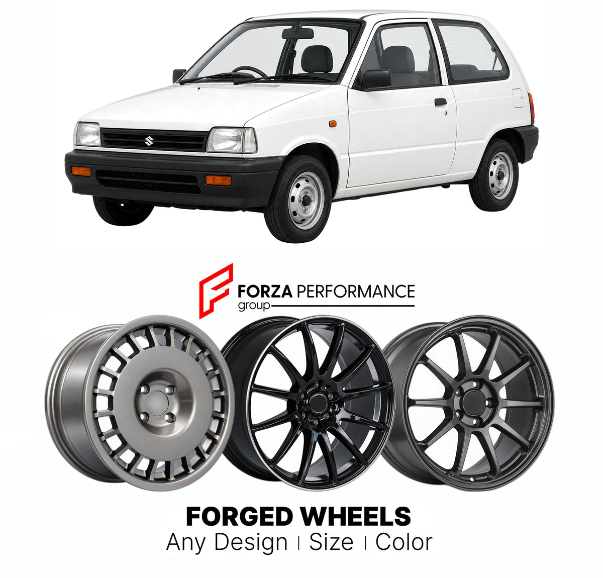 CUSTOM CLASSIC VINTAGE RESTOMOD RETRO OLD SCHOOL FORGED WHEELS RIMS for SUZUKI ALTO CL CM CN CP 1988 - 1994

Custom forged wheels for Suzuki Alto CL CM CN CP 1988 - 1994. Classic, vintage, restomod and retro JDM wheel designs made to order in custom sizes, offsets, colors and finishes with guaranteed fitment.

We manufacture premium quality forged wheels rims for Suzuki Alto CL CM CN CP 1988 - 1994 in any design, size, color.

JDM WHEEL DESIGNS: our Japanese collection for hatchbacks, kei cars and MPVs incl