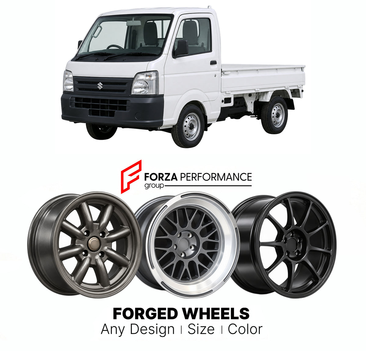CUSTOM CLASSIC VINTAGE RESTOMOD RETRO OLD SCHOOL FORGED WHEELS RIMS for SUZUKI CARRY DA52 DA62 DA63 DA65 1999 - 2013

Custom forged wheels for Suzuki Carry DA52 DA62 DA63 DA65 1999 - 2013. Classic, vintage, restomod and retro JDM wheel designs made to order in custom sizes, offsets, colors and finishes with guaranteed fitment.

We manufacture premium quality forged wheels rims for Suzuki Carry DA52 DA62 DA63 DA65 1999 - 2013 in any design, size, color.

JDM WHEEL DESIGNS: our Japanese collection for hatchba