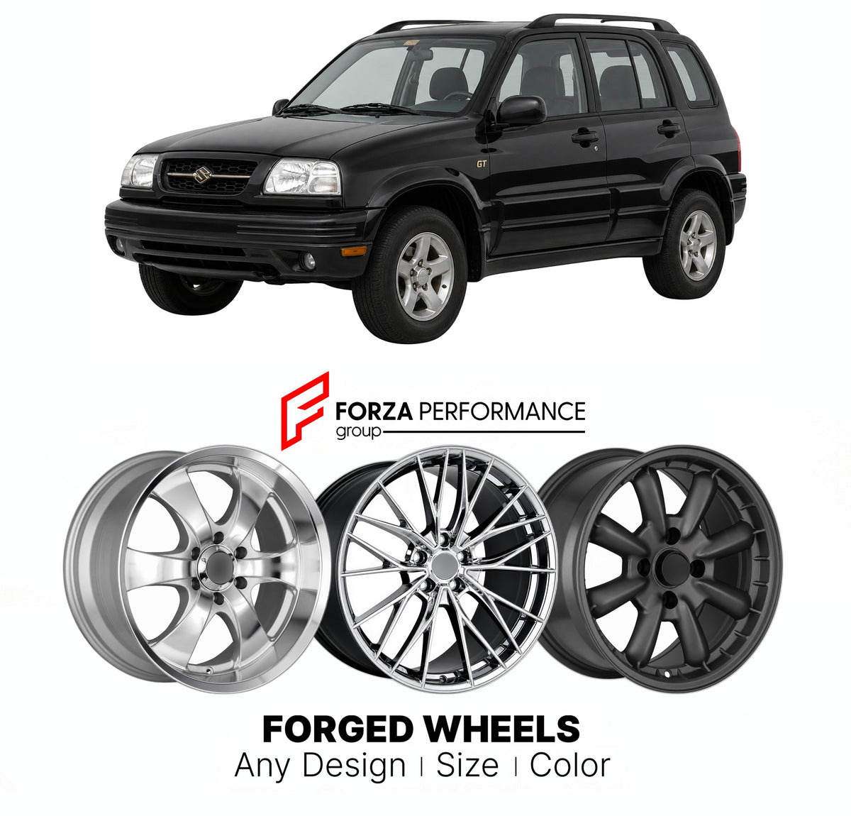 CUSTOM CLASSIC VINTAGE RESTOMOD RETRO OLD SCHOOL FORGED WHEELS RIMS for SUZUKI GRAND VITARA FT GT 1998 - 2005

Custom forged wheels for Suzuki Grand Vitara FT GT 1998 - 2005. Classic, vintage, restomod and retro JDM wheel designs made to order in custom sizes, offsets, colors and finishes with guaranteed fitment.

We manufacture premium quality forged wheels rims for Suzuki Grand Vitara FT GT 1998 - 2005 in any design, size, color.

JDM WHEEL DESIGNS: our Japanese collection for SUVs and pickups includes de