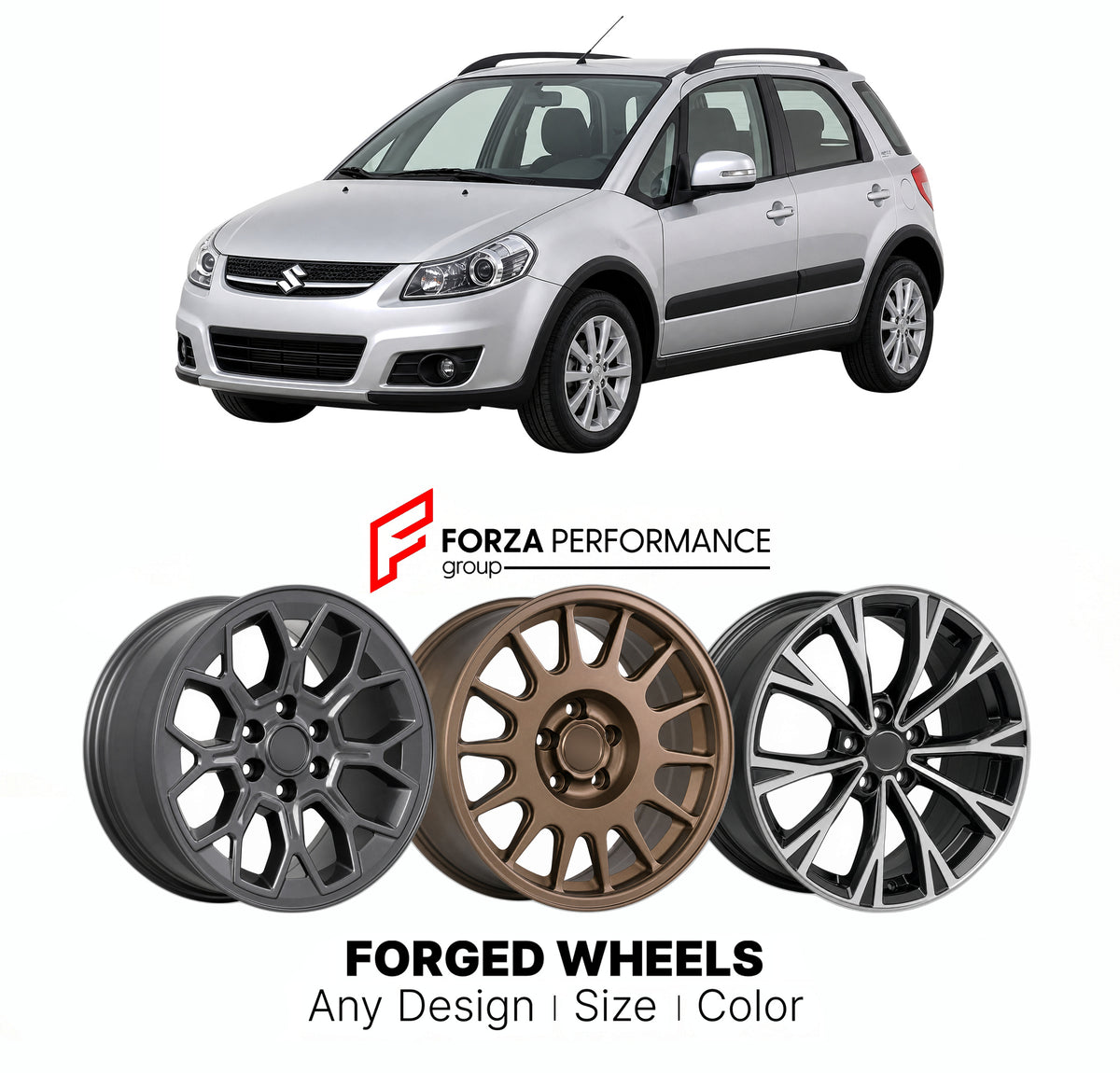 FORGED WHEELS RIMS for SUZUKI SX4 GY RW YA YB YC FACELIFT 2010 - 2014

Custom forged wheels for Suzuki SX4 GY RW YA YB YC Facelift 2010 - 2014. Made-to-order monoblock, 2-piece and 3-piece rims in custom sizes, offsets, colors and finishes with guaranteed fitment.

We manufacture premium quality forged wheels rims for Suzuki SX4 GY RW YA YB YC Facelift 2010 - 2014 in any design, size, color.

JDM WHEEL DESIGNS: our Japanese collection for SUVs and pickups includes designs inspired by Bradley V, Method Race 