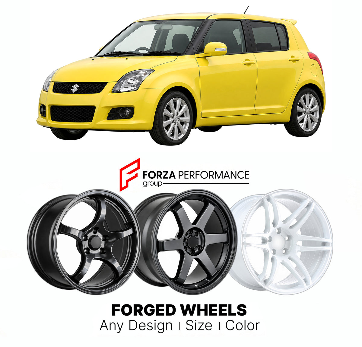 FORGED WHEELS RIMS for SUZUKI SWIFT SPORT ZC31S 2005 - 2010

Custom forged wheels for Suzuki Swift Sport ZC31S 2005 - 2010. Made-to-order monoblock, 2-piece and 3-piece rims in custom sizes, offsets, colors and finishes with guaranteed fitment.

We manufacture premium quality forged wheels rims for Suzuki Swift Sport ZC31S 2005 - 2010 in any design, size, color.

JDM WHEEL DESIGNS: our Japanese collection for sports cars and coupes includes designs inspired by Rays Volk Racing, XXR, SSR, Enkei, Cosmis Racin