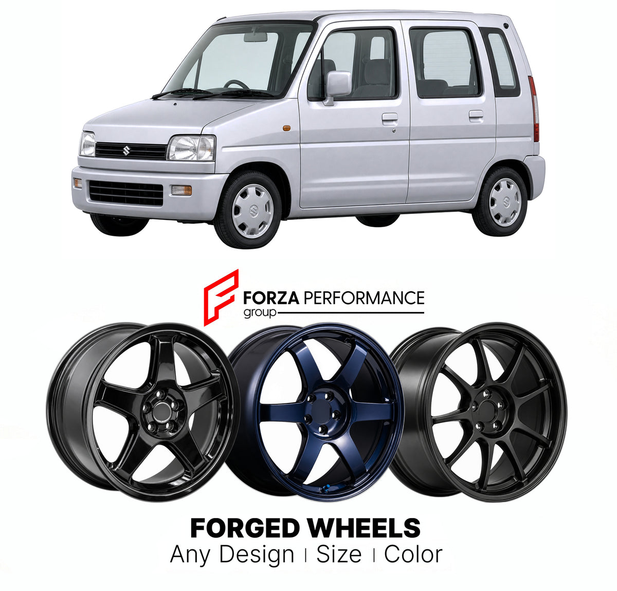 CUSTOM CLASSIC VINTAGE RESTOMOD RETRO OLD SCHOOL FORGED WHEELS RIMS for SUZUKI WAGON R+ MA61 MB61 1997 - 2000

Custom forged wheels for Suzuki Wagon R+ MA61 MB61 1997 - 2000. Classic, vintage, restomod and retro JDM wheel designs made to order in custom sizes, offsets, colors and finishes with guaranteed fitment.

We manufacture premium quality forged wheels rims for Suzuki Wagon R+ MA61 MB61 1997 - 2000 in any design, size, color.

JDM WHEEL DESIGNS: our Japanese collection for hatchbacks, kei cars and MPV