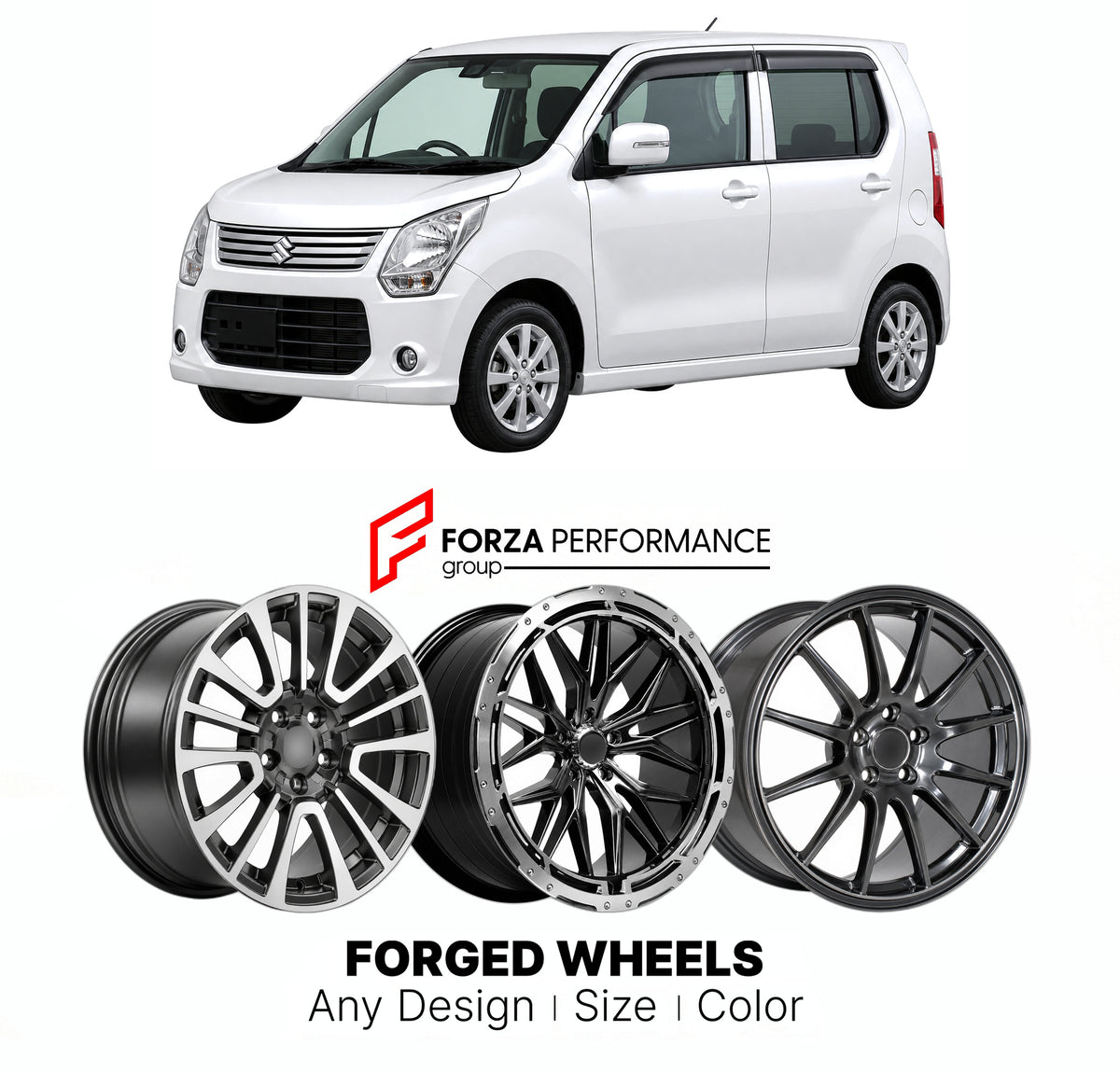 FORGED WHEELS RIMS for SUZUKI WAGON R MH34 MH44 2012 - 2017

Custom forged wheels for Suzuki Wagon R MH34 MH44 2012 - 2017. Made-to-order monoblock, 2-piece and 3-piece rims in custom sizes, offsets, colors and finishes with guaranteed fitment.

We manufacture premium quality forged wheels rims for Suzuki Wagon R MH34 MH44 2012 - 2017 in any design, size, color.

JDM WHEEL DESIGNS: our Japanese collection for hatchbacks, kei cars and MPVs includes designs inspired by Rays Volk Racing, Enkei, XXR, Rota, Work