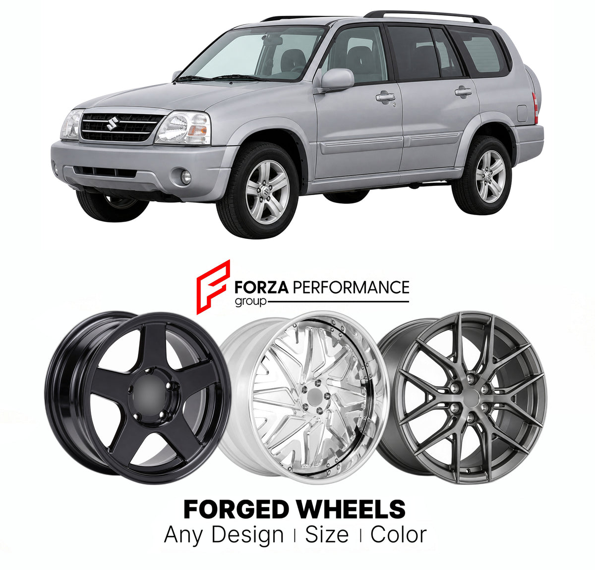 FORGED WHEELS RIMS for SUZUKI XL-7 TX 2001 - 2006

Custom forged wheels for Suzuki XL-7 TX 2001 - 2006. Made-to-order monoblock, 2-piece and 3-piece rims in custom sizes, offsets, colors and finishes with guaranteed fitment.

We manufacture premium quality forged wheels rims for Suzuki XL-7 TX 2001 - 2006 in any design, size, color.

JDM WHEEL DESIGNS: our Japanese collection for SUVs and pickups includes designs inspired by Bradley V, Method Race Wheels, Forgiato, Kuhl Racing, Mugen, TRD, Rota, Work Wheels