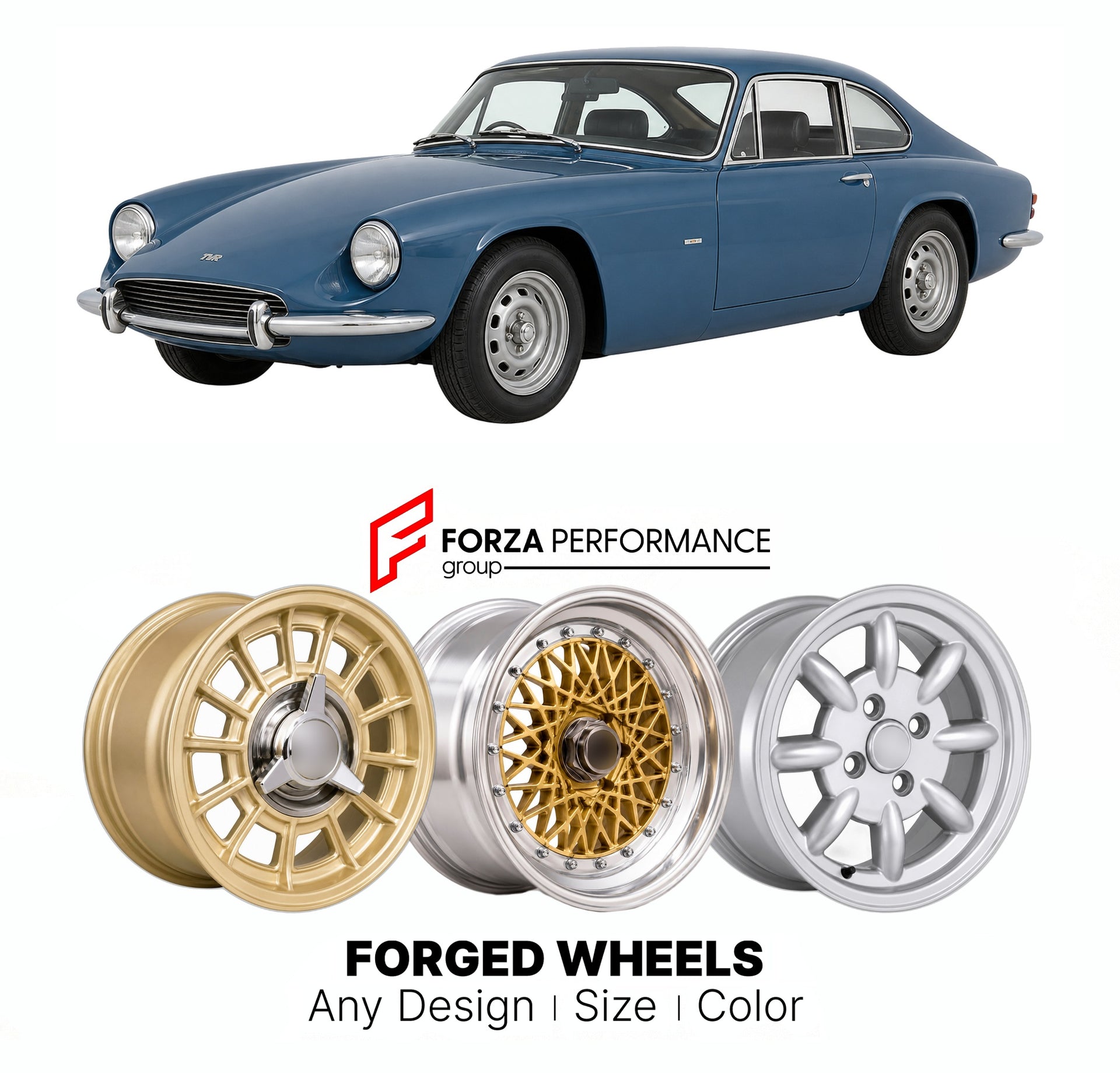 CUSTOM CLASSIC VINTAGE RESTOMOD RETRO OLD SCHOOL FORGED WHEELS RIMS for TVR 2500M 1972 - 1977

Custom forged wheels for TVR 2500M 1972 - 1977. Classic, vintage, restomod wheel designs made to order in custom sizes, offsets, colors and finishes.

We manufacture premium quality forged wheels rims for TVR 2500M 1972 - 1977 in any design, size, color.

THIS WHEEL DESIGN CAN BE CUSTOM-MADE FOR YOUR CAR IN ANY SIZE AND COLOR OPTIONS
Available in monoblock, 2-piece, 3-piece, duoblock, beadlock
3D wheel renderings 
