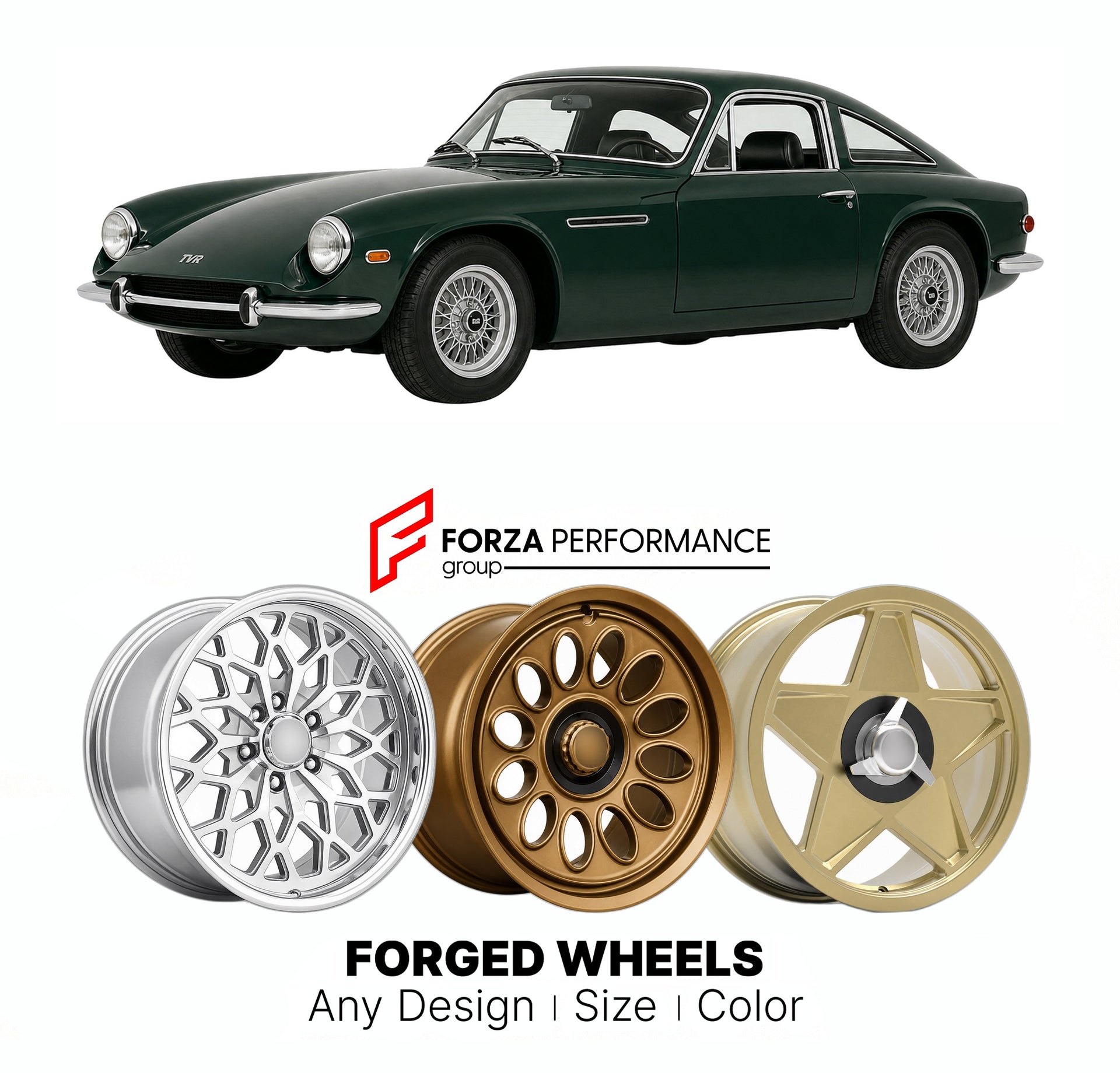 CUSTOM CLASSIC VINTAGE RESTOMOD RETRO OLD SCHOOL FORGED WHEELS RIMS for TVR 3000M 1972 - 1979

Custom forged wheels for TVR 3000M 1972 - 1979. Classic, vintage, restomod wheel designs made to order in custom sizes, offsets, colors and finishes.

We manufacture premium quality forged wheels rims for TVR 3000M 1972 - 1979 in any design, size, color.

THIS WHEEL DESIGN CAN BE CUSTOM-MADE FOR YOUR CAR IN ANY SIZE AND COLOR OPTIONS
Available in monoblock, 2-piece, 3-piece, duoblock, beadlock
3D wheel renderings 