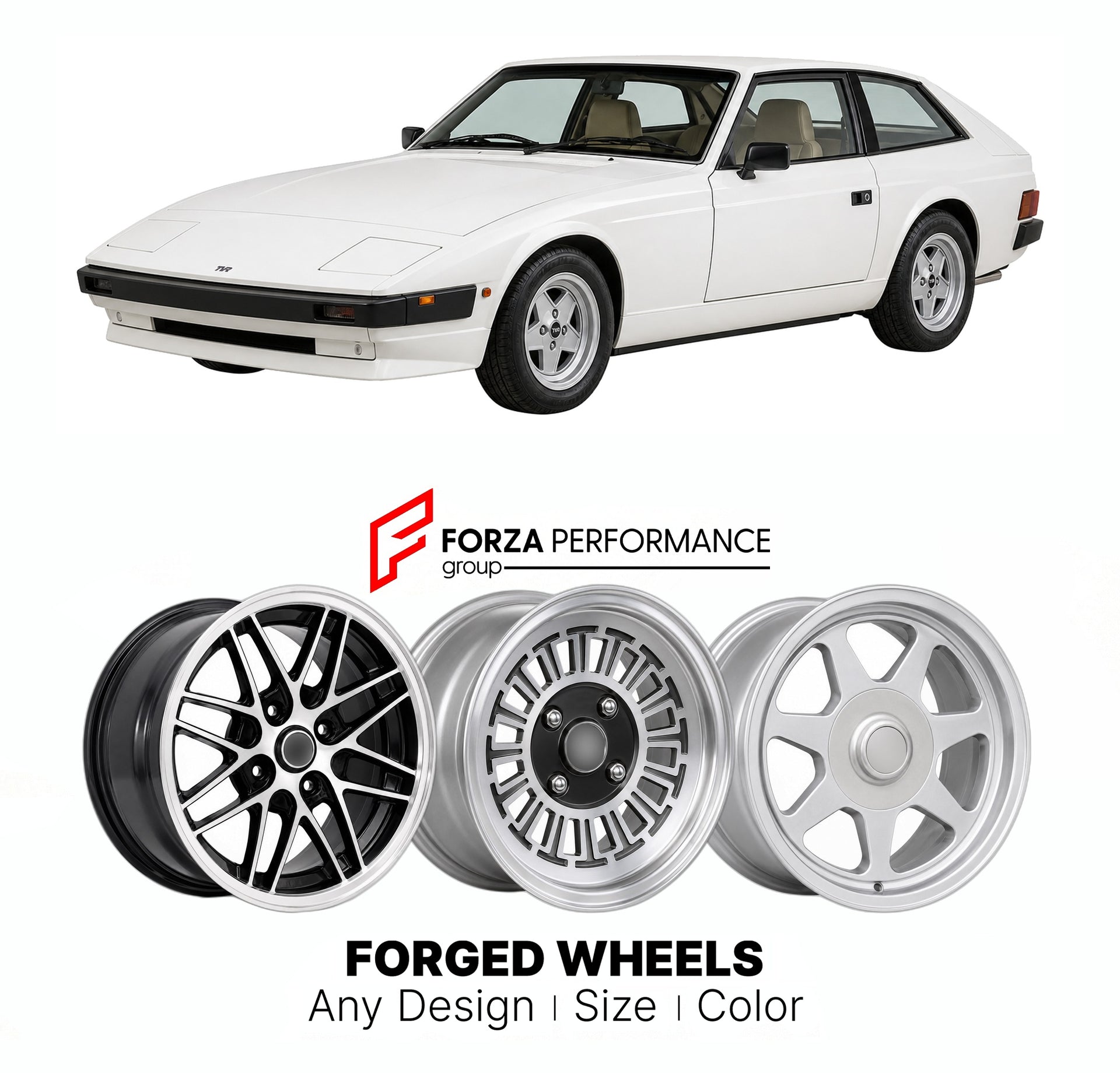 CUSTOM CLASSIC VINTAGE RESTOMOD RETRO OLD SCHOOL FORGED WHEELS RIMS for TVR 350I 1983 - 1989

Custom forged wheels for TVR 350i 1983 - 1989. Classic, vintage, restomod wheel designs made to order in custom sizes, offsets, colors and finishes.

We manufacture premium quality forged wheels rims for TVR 350i 1983 - 1989 in any design, size, color.

THIS WHEEL DESIGN CAN BE CUSTOM-MADE FOR YOUR CAR IN ANY SIZE AND COLOR OPTIONS
Available in monoblock, 2-piece, 3-piece, duoblock, beadlock
3D wheel renderings are