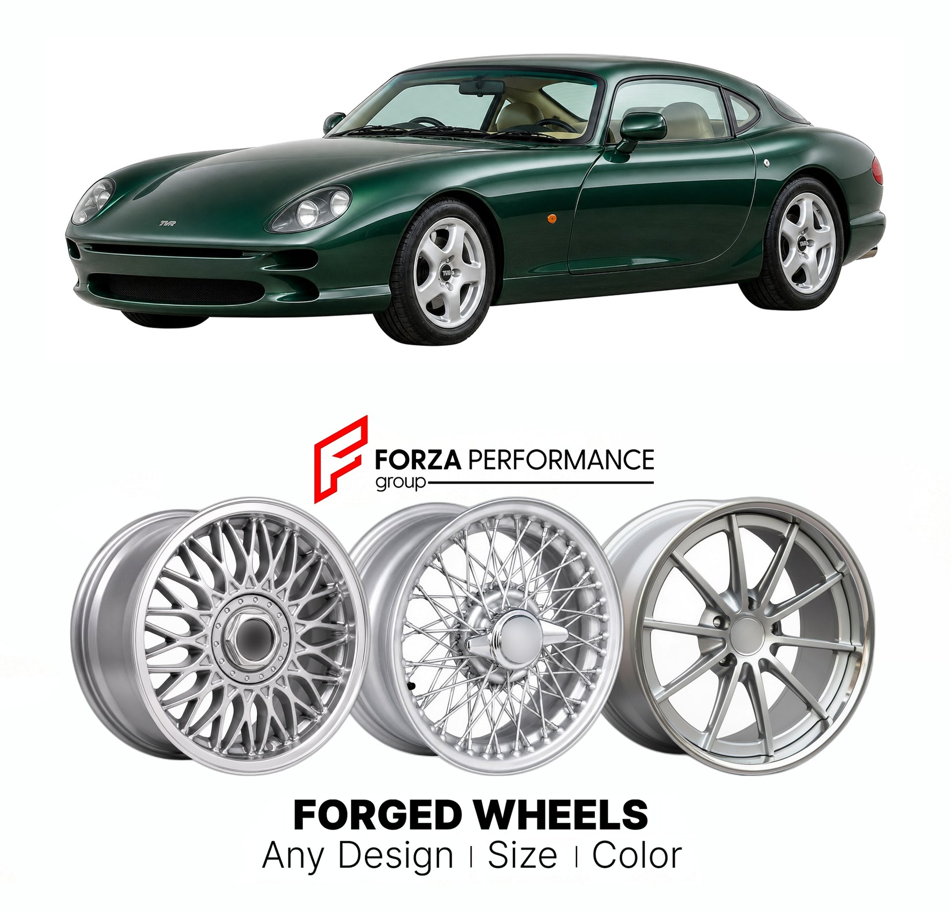 CUSTOM CLASSIC VINTAGE RESTOMOD RETRO OLD SCHOOL FORGED WHEELS RIMS for TVR CERB 1996 - 2003

Custom forged wheels for TVR Cerb 1996 - 2003. Classic, vintage, restomod wheel designs made to order in custom sizes, offsets, colors and finishes.

We manufacture premium quality forged wheels rims for TVR Cerb 1996 - 2003 in any design, size, color.

THIS WHEEL DESIGN CAN BE CUSTOM-MADE FOR YOUR CAR IN ANY SIZE AND COLOR OPTIONS
Available in monoblock, 2-piece, 3-piece, duoblock, beadlock
3D wheel renderings are