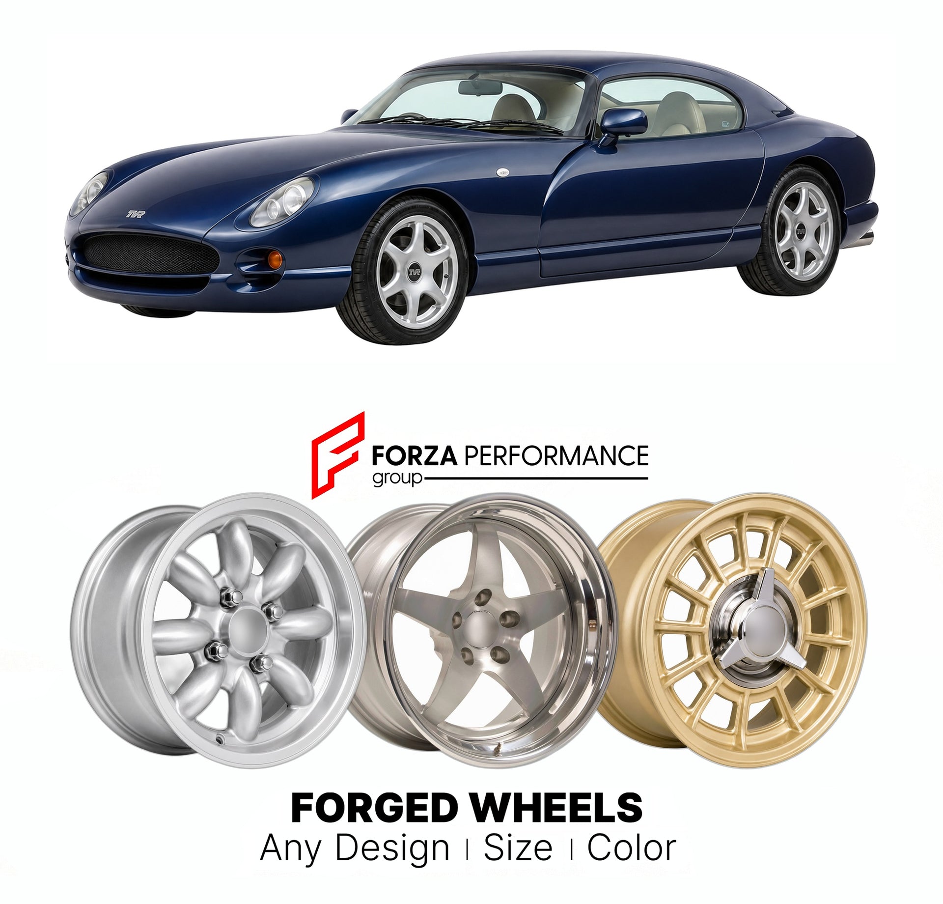 CUSTOM CLASSIC VINTAGE RESTOMOD RETRO OLD SCHOOL FORGED WHEELS RIMS for TVR CERB SPEED SIX AJP V8 1996 - 2006

Custom forged wheels for TVR Cerb Speed Six AJP V8 1996 - 2006. Classic, vintage, restomod wheel designs made to order in custom sizes, offsets, colors and finishes.

We manufacture premium quality forged wheels rims for TVR Cerb Speed Six AJP V8 1996 - 2006 in any design, size, color.

THIS WHEEL DESIGN CAN BE CUSTOM-MADE FOR YOUR CAR IN ANY SIZE AND COLOR OPTIONS
Available in monoblock, 2-piece, 
