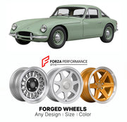 CUSTOM CLASSIC VINTAGE RESTOMOD RETRO OLD SCHOOL FORGED WHEELS RIMS for TVR GRANTURA MK I II III 1958 - 1967

Custom forged wheels for TVR Grantura MK I II III 1958 - 1967. Classic, vintage, restomod wheel designs made to order in custom sizes, offsets, colors and finishes.

We manufacture premium quality forged wheels rims for TVR Grantura MK I II III 1958 - 1967 in any design, size, color.

THIS WHEEL DESIGN CAN BE CUSTOM-MADE FOR YOUR CAR IN ANY SIZE AND COLOR OPTIONS
Available in monoblock, 2-piece, 3-p