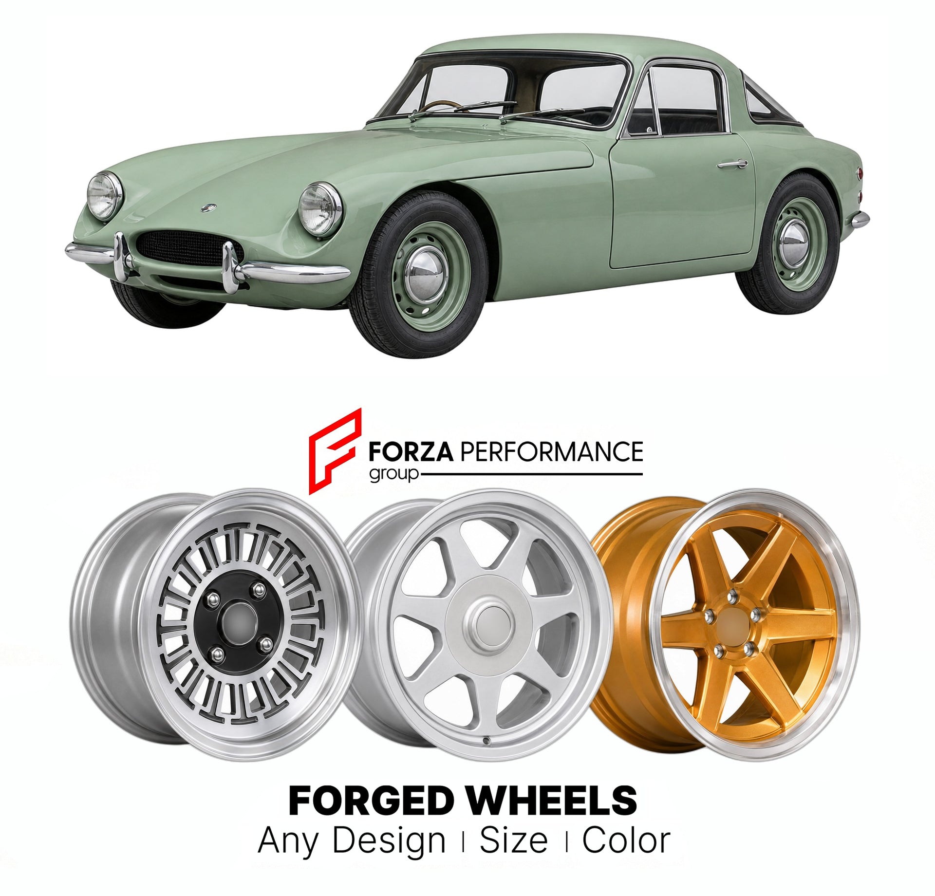 CUSTOM CLASSIC VINTAGE RESTOMOD RETRO OLD SCHOOL FORGED WHEELS RIMS for TVR GRANTURA MK I II III 1958 - 1967

Custom forged wheels for TVR Grantura MK I II III 1958 - 1967. Classic, vintage, restomod wheel designs made to order in custom sizes, offsets, colors and finishes.

We manufacture premium quality forged wheels rims for TVR Grantura MK I II III 1958 - 1967 in any design, size, color.

THIS WHEEL DESIGN CAN BE CUSTOM-MADE FOR YOUR CAR IN ANY SIZE AND COLOR OPTIONS
Available in monoblock, 2-piece, 3-p