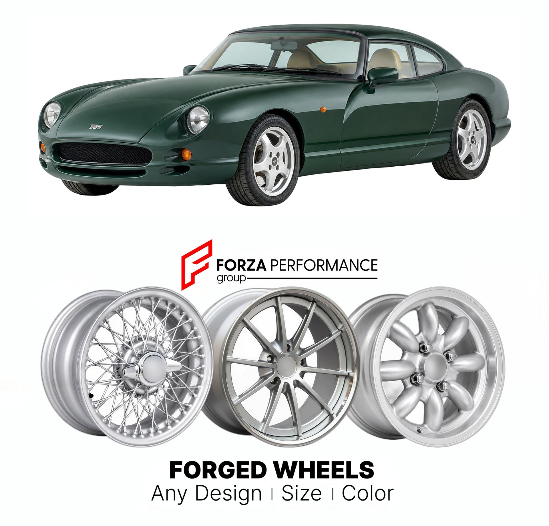 CUSTOM CLASSIC VINTAGE RESTOMOD RETRO OLD SCHOOL FORGED WHEELS RIMS for TVR GRIFFITH 1991 - 2002

Custom forged wheels for TVR Griffith 1991 - 2002. Classic, vintage, restomod wheel designs made to order in custom sizes, offsets, colors and finishes.

We manufacture premium quality forged wheels rims for TVR Griffith 1991 - 2002 in any design, size, color.

THIS WHEEL DESIGN CAN BE CUSTOM-MADE FOR YOUR CAR IN ANY SIZE AND COLOR OPTIONS
Available in monoblock, 2-piece, 3-piece, duoblock, beadlock
3D wheel re