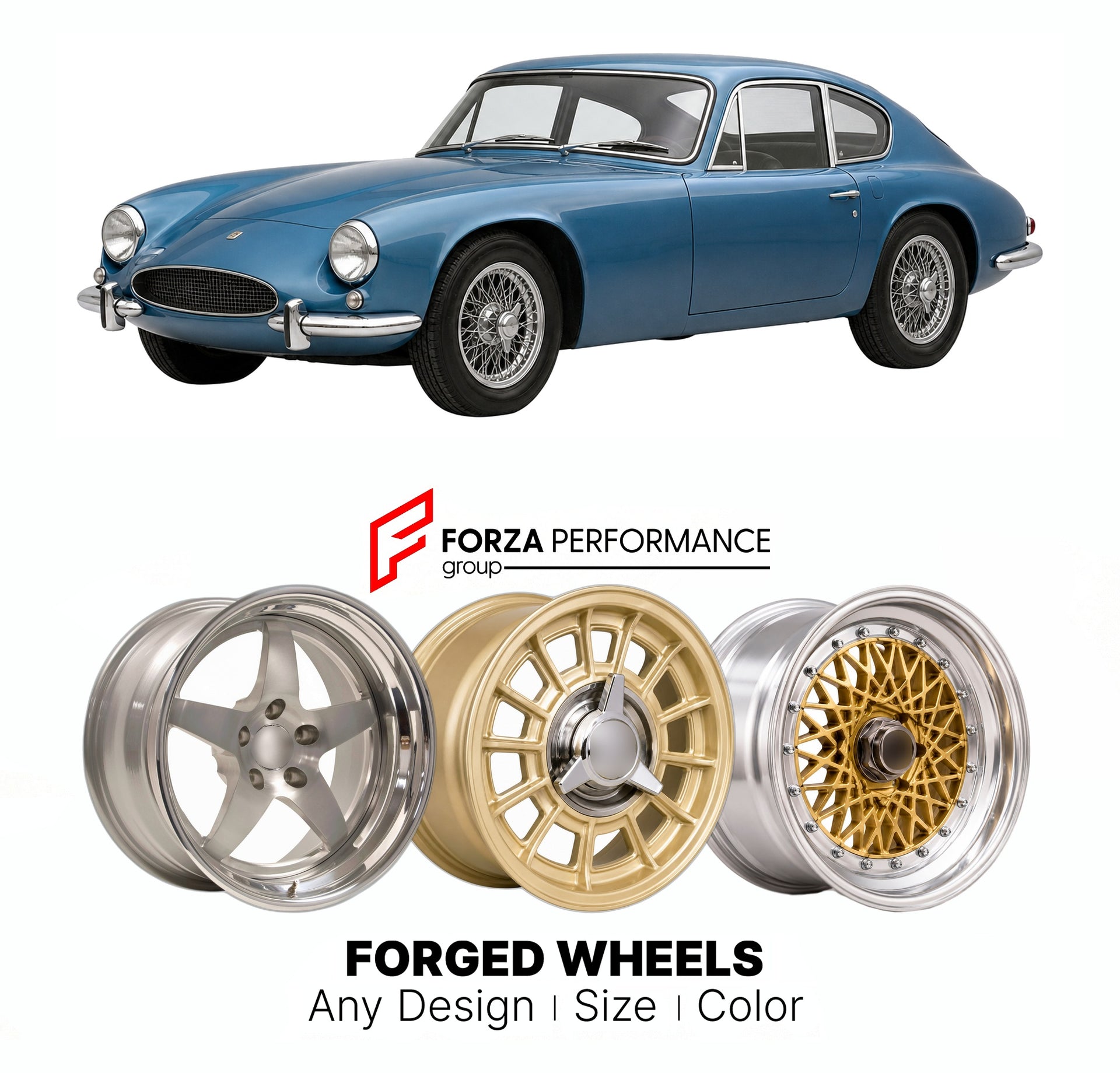 CUSTOM CLASSIC VINTAGE RESTOMOD RETRO OLD SCHOOL FORGED WHEELS RIMS for TVR GRIFFITH 200 400 1963 - 1967

Custom forged wheels for TVR Griffith 200 400 1963 - 1967. Classic, vintage, restomod wheel designs made to order in custom sizes, offsets, colors and finishes.

We manufacture premium quality forged wheels rims for TVR Griffith 200 400 1963 - 1967 in any design, size, color.

THIS WHEEL DESIGN CAN BE CUSTOM-MADE FOR YOUR CAR IN ANY SIZE AND COLOR OPTIONS
Available in monoblock, 2-piece, 3-piece, duoblo
