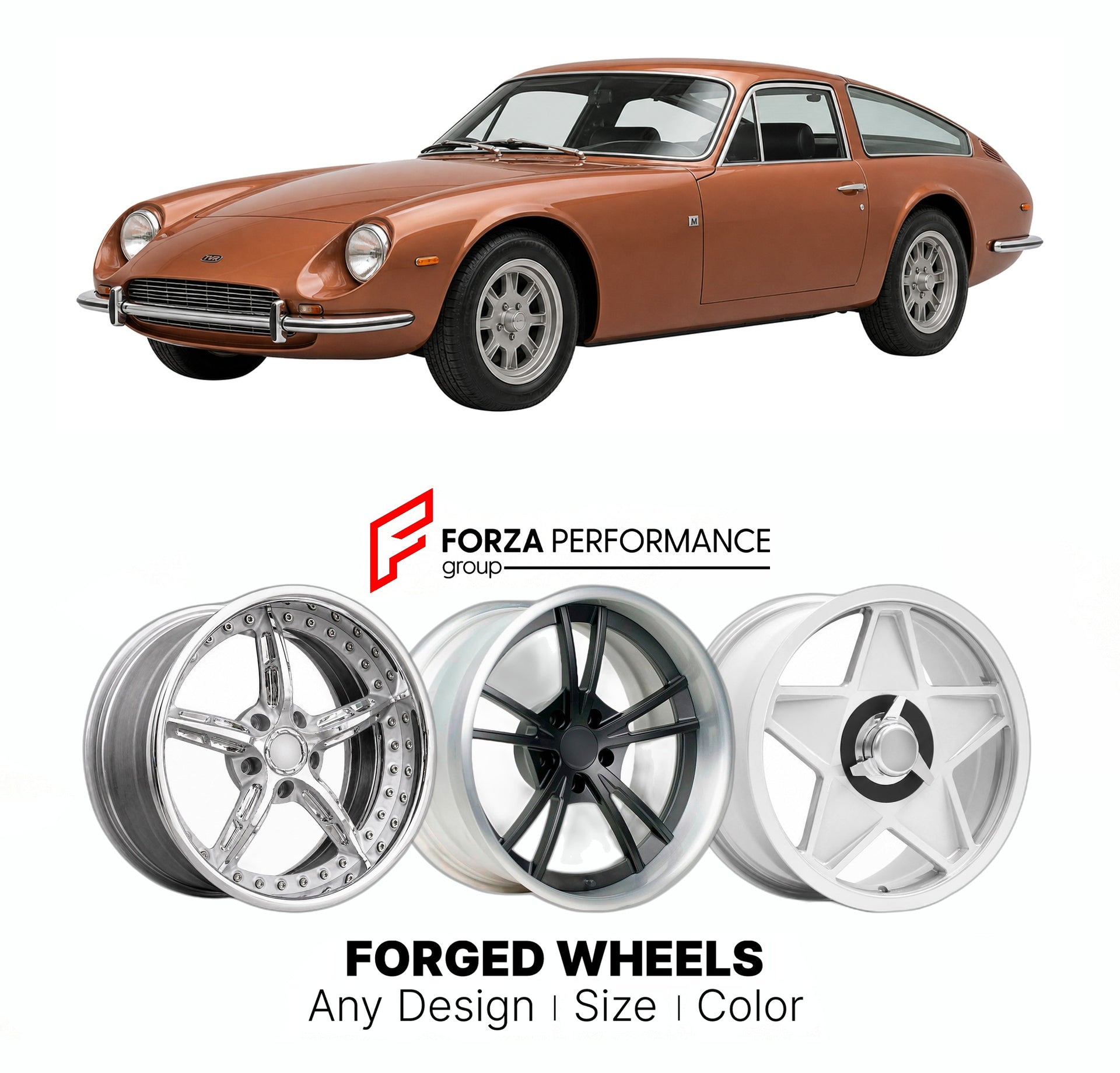 CUSTOM CLASSIC VINTAGE RESTOMOD RETRO OLD SCHOOL FORGED WHEELS RIMS for TVR TAIMAR M-SERIES COUPE 1976 - 1979

Custom forged wheels for TVR Taimar M-Series Coupe 1976 - 1979. Classic, vintage, restomod wheel designs made to order in custom sizes, offsets, colors and finishes.

We manufacture premium quality forged wheels rims for TVR Taimar M-Series Coupe 1976 - 1979 in any design, size, color.

THIS WHEEL DESIGN CAN BE CUSTOM-MADE FOR YOUR CAR IN ANY SIZE AND COLOR OPTIONS
Available in monoblock, 2-piece, 