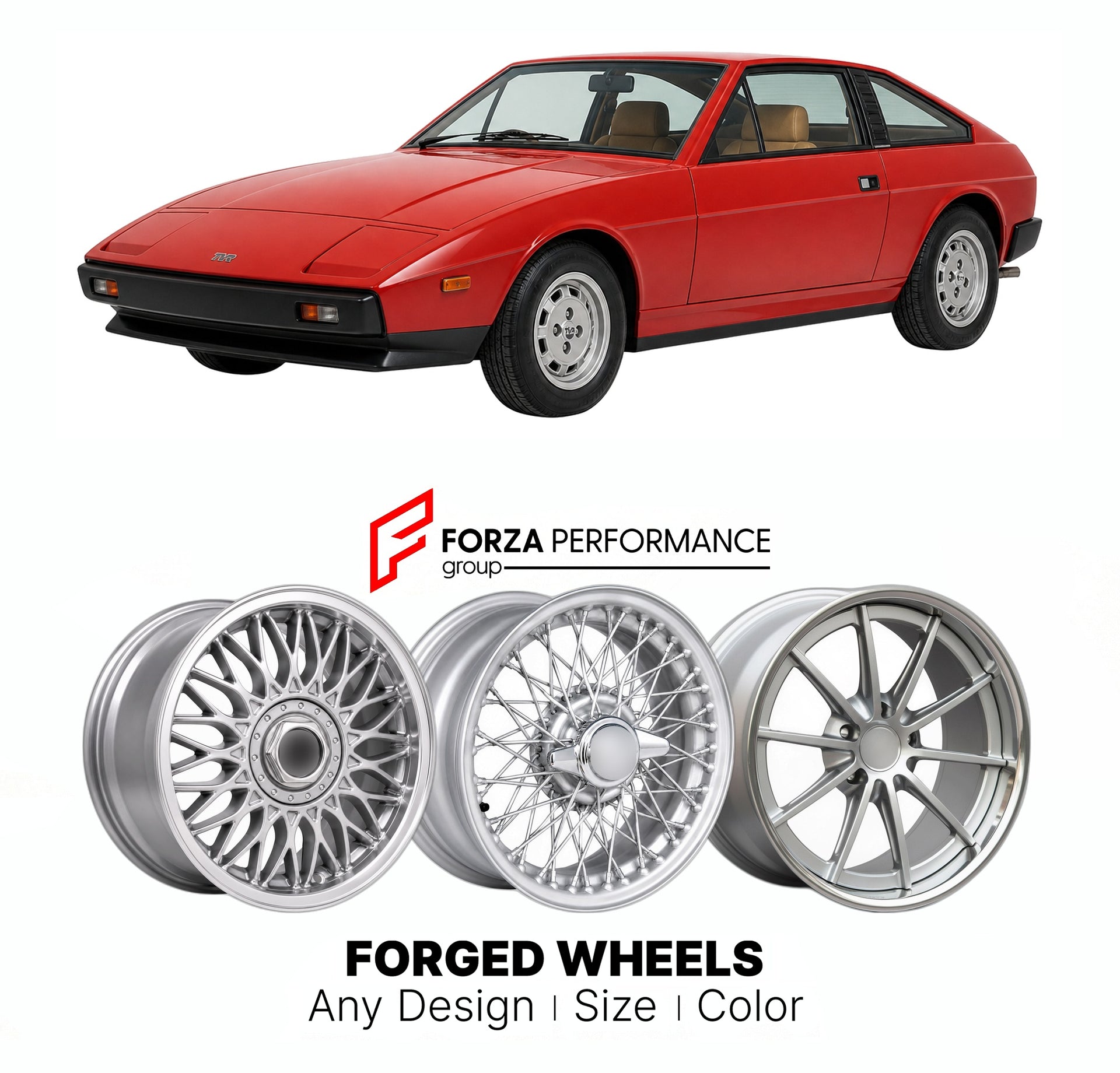 CUSTOM CLASSIC VINTAGE RESTOMOD RETRO OLD SCHOOL FORGED WHEELS RIMS for TVR TASMIN 280I COUPE 1980 - 1988

Custom forged wheels for TVR Tasmin 280i Coupe 1980 - 1988. Classic, vintage, restomod wheel designs made to order in custom sizes, offsets, colors and finishes.

We manufacture premium quality forged wheels rims for TVR Tasmin 280i Coupe 1980 - 1988 in any design, size, color.

THIS WHEEL DESIGN CAN BE CUSTOM-MADE FOR YOUR CAR IN ANY SIZE AND COLOR OPTIONS
Available in monoblock, 2-piece, 3-piece, duo