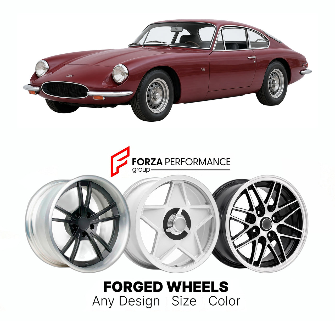 CUSTOM CLASSIC VINTAGE RESTOMOD RETRO OLD SCHOOL FORGED WHEELS RIMS for TVR TUSCAN V6 1969 - 1971

Custom forged wheels for TVR Tuscan V6 1969 - 1971. Classic, vintage, restomod wheel designs made to order in custom sizes, offsets, colors and finishes.

We manufacture premium quality forged wheels rims for TVR Tuscan V6 1969 - 1971 in any design, size, color.

THIS WHEEL DESIGN CAN BE CUSTOM-MADE FOR YOUR CAR IN ANY SIZE AND COLOR OPTIONS
Available in monoblock, 2-piece, 3-piece, duoblock, beadlock
3D wheel
