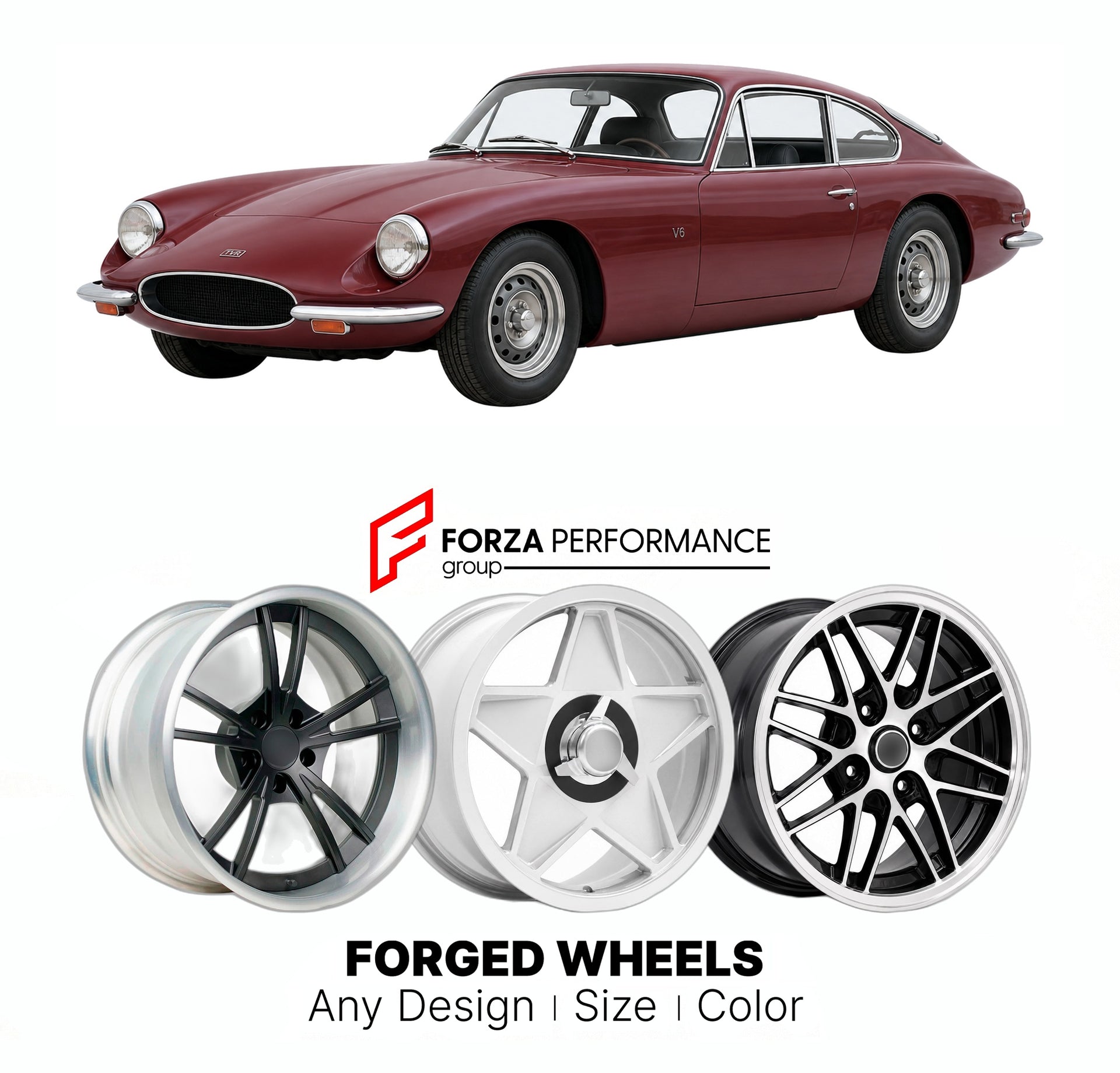 CUSTOM CLASSIC VINTAGE RESTOMOD RETRO OLD SCHOOL FORGED WHEELS RIMS for TVR TUSCAN V6 1969 - 1971

Custom forged wheels for TVR Tuscan V6 1969 - 1971. Classic, vintage, restomod wheel designs made to order in custom sizes, offsets, colors and finishes.

We manufacture premium quality forged wheels rims for TVR Tuscan V6 1969 - 1971 in any design, size, color.

THIS WHEEL DESIGN CAN BE CUSTOM-MADE FOR YOUR CAR IN ANY SIZE AND COLOR OPTIONS
Available in monoblock, 2-piece, 3-piece, duoblock, beadlock
3D wheel