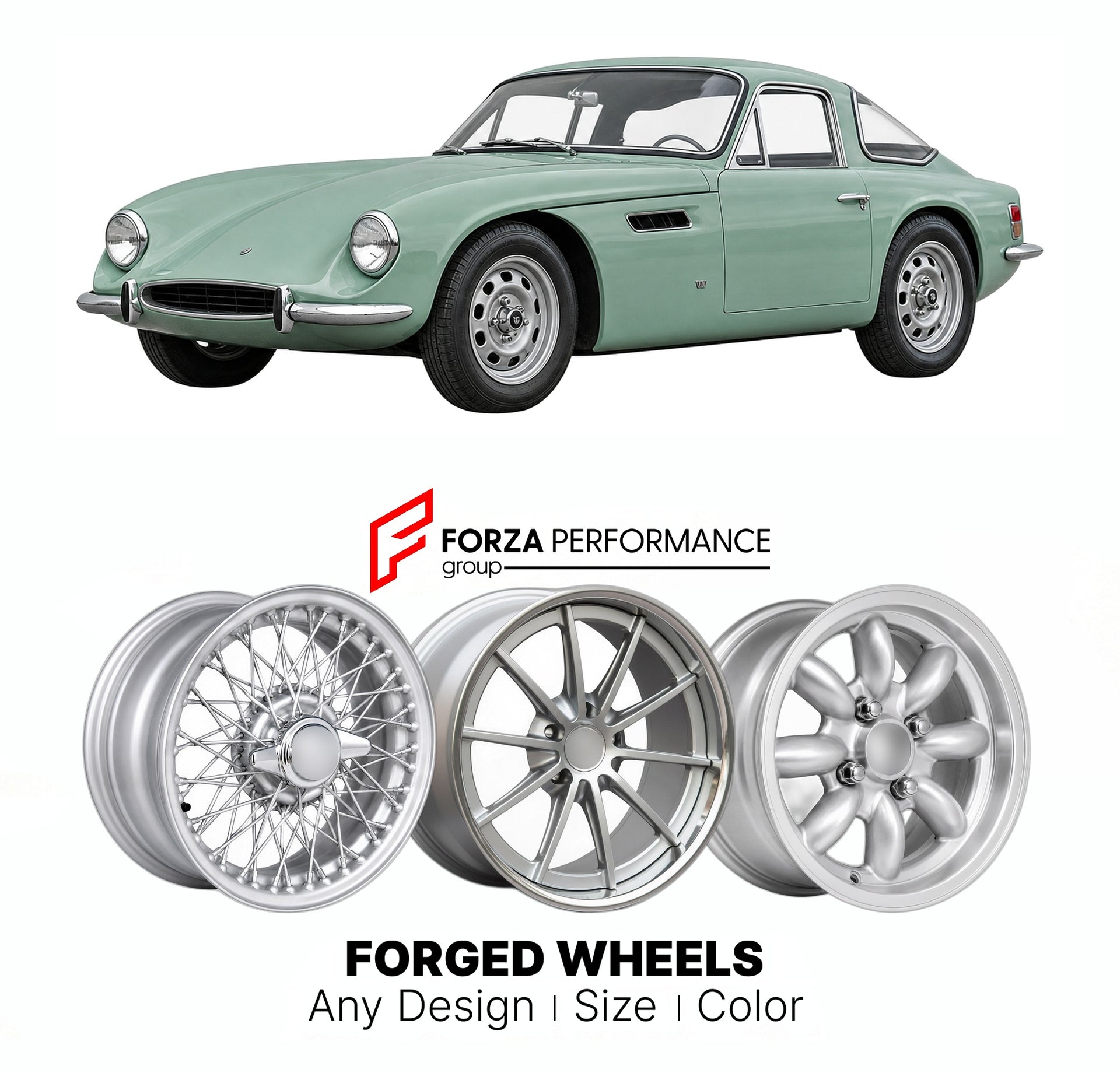 CUSTOM CLASSIC VINTAGE RESTOMOD RETRO OLD SCHOOL FORGED WHEELS RIMS for TVR VIXEN S1 S2 S3 S4 1967 - 1973

Custom forged wheels for TVR Vixen S1 S2 S3 S4 1967 - 1973. Classic, vintage, restomod wheel designs made to order in custom sizes, offsets, colors and finishes.

We manufacture premium quality forged wheels rims for TVR Vixen S1 S2 S3 S4 1967 - 1973 in any design, size, color.

THIS WHEEL DESIGN CAN BE CUSTOM-MADE FOR YOUR CAR IN ANY SIZE AND COLOR OPTIONS
Available in monoblock, 2-piece, 3-piece, duo