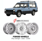 CUSTOM CLASSIC VINTAGE RESTOMOD RETRO OLD SCHOOL FORGED WHEELS RIMS for TALBOT MATRA RANCHO LEISURE 1977 - 1984

Custom forged wheels for Talbot Matra Rancho Leisure 1977 - 1984. Classic, vintage, restomod wheel designs made to order in custom sizes, offsets, colors and finishes.

We manufacture premium quality forged wheels rims for Talbot Matra Rancho Leisure 1977 - 1984 in any design, size, color.

THIS WHEEL DESIGN CAN BE CUSTOM-MADE FOR YOUR CAR IN ANY SIZE AND COLOR OPTIONS
Available in monoblock, 2-p