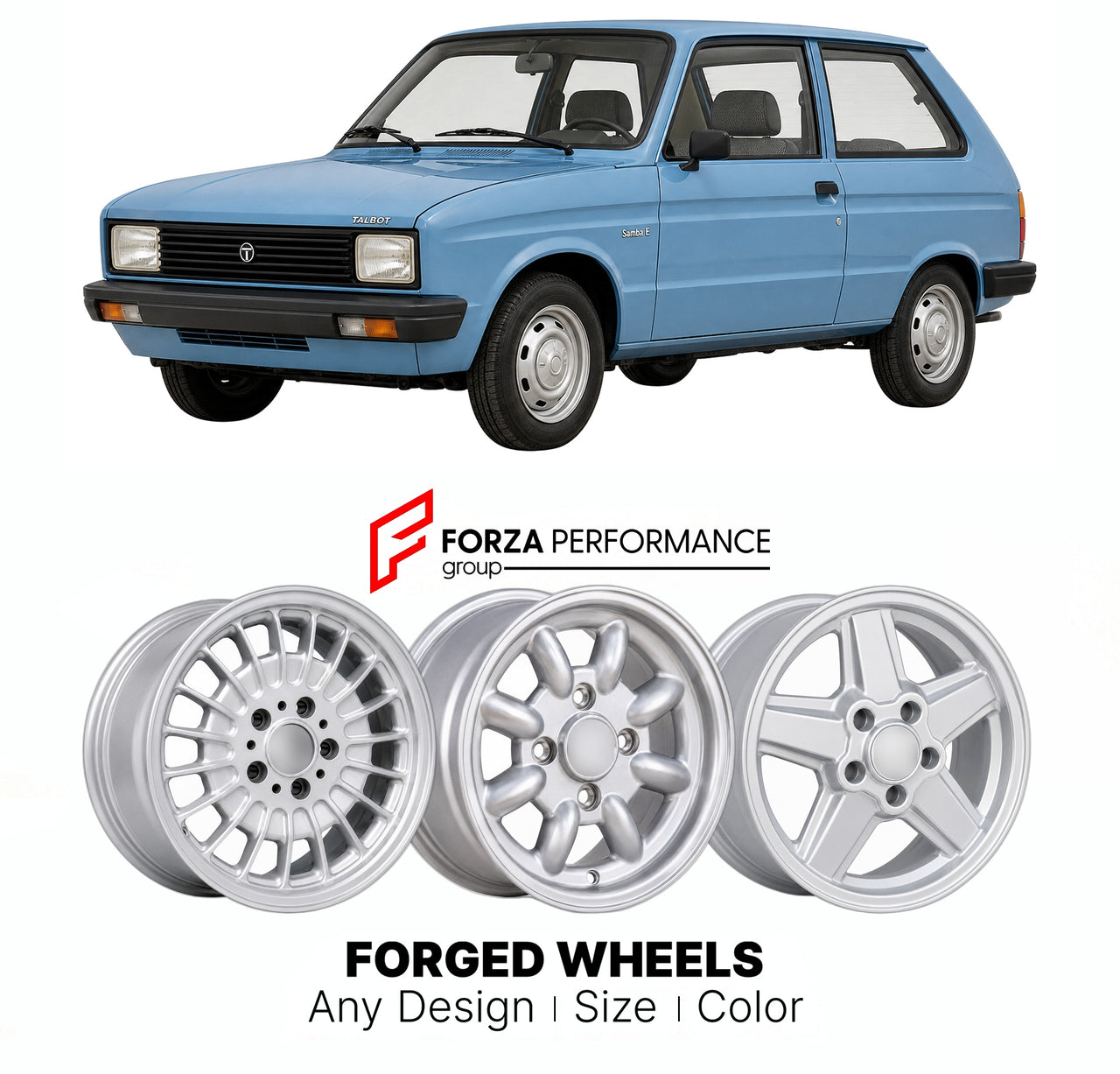 CUSTOM CLASSIC VINTAGE RESTOMOD RETRO OLD SCHOOL FORGED WHEELS RIMS for TALBOT SAMBA E 1981 - 1986

Custom forged wheels for Talbot Samba E 1981 - 1986. Classic, vintage, restomod wheel designs made to order in custom sizes, offsets, colors and finishes.

We manufacture premium quality forged wheels rims for Talbot Samba E 1981 - 1986 in any design, size, color.

THIS WHEEL DESIGN CAN BE CUSTOM-MADE FOR YOUR CAR IN ANY SIZE AND COLOR OPTIONS
Available in monoblock, 2-piece, 3-piece, duoblock, beadlock
3D wh