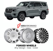 Custom forged wheels for Tank GWM 700 2024+. Made-to-order monoblock, 2-piece and 3-piece wheels in custom sizes, offsets, colors and finishes with guaranteed vehicle fitment.

We manufacture premium quality forged wheels rims for Tank GWM 700 2024+ in any design, size, color.

THIS WHEEL DESIGN CAN BE CUSTOM-MADE FOR YOUR CAR IN ANY SIZE AND COLOR OPTIONS
Available in monoblock, 2-piece, 3-piece, duoblock, beadlock
3D wheel renderings are provided according to the exact dimensions and specifications reques