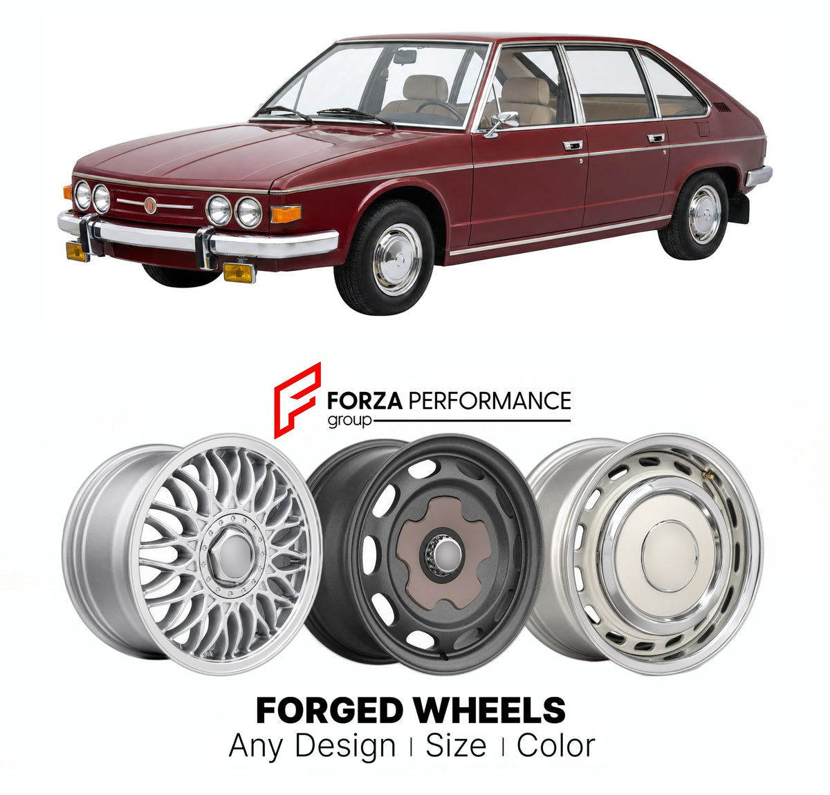 CUSTOM CLASSIC VINTAGE RESTOMOD RETRO OLD SCHOOL FORGED WHEELS RIMS for TATRA T613 1974 - 1996

Custom forged wheels for Tatra T613 1974 - 1996. Classic, vintage, restomod wheel designs made to order in custom sizes, offsets, colors and finishes.

We manufacture premium quality forged wheels rims for Tatra T613 1974 - 1996 in any design, size, color.

THIS WHEEL DESIGN CAN BE CUSTOM-MADE FOR YOUR CAR IN ANY SIZE AND COLOR OPTIONS
Available in monoblock, 2-piece, 3-piece, duoblock, beadlock
3D wheel renderin
