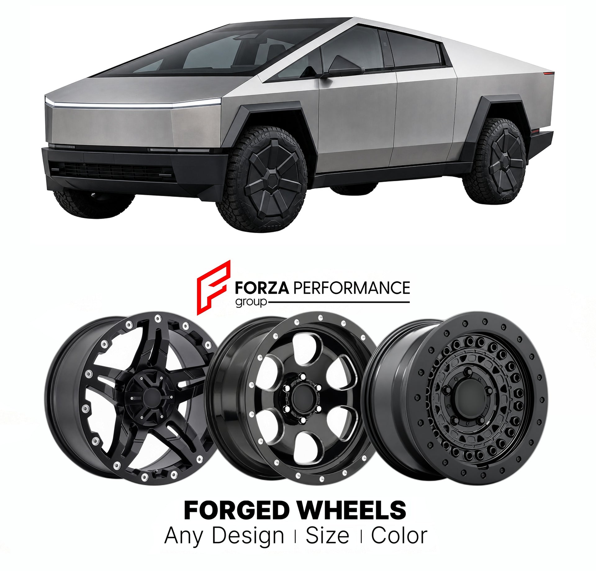 FORGED WHEELS RIMS for TESLA CYBERTRUCK CYBERBEAST 2023+

Custom forged wheels for Tesla Cybertruck Cyberbeast 2023+. Made-to-order monoblock, 2-piece and 3-piece rims in custom sizes, offsets, colors and finishes with guaranteed fitment.

We manufacture premium quality forged wheels rims for Tesla Cybertruck Cyberbeast 2023+ in any design, size, color.

THIS WHEEL DESIGN CAN BE CUSTOM-MADE FOR YOUR CAR IN ANY SIZE AND COLOR OPTIONS
Available in monoblock, 2-piece, 3-piece, duoblock, beadlock
3D wheel rende