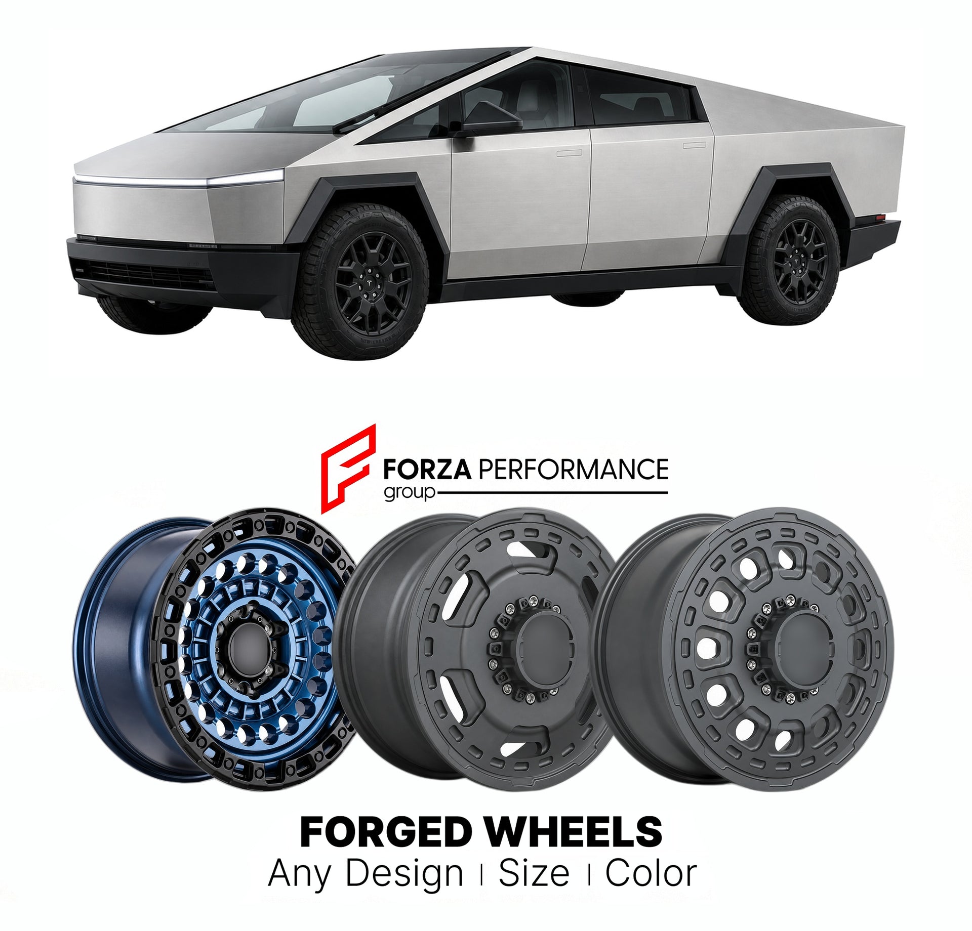 FORGED WHEELS RIMS for TESLA CYBERTRUCK FOUNDATION SERIES 2023+

Custom forged wheels for Tesla Cybertruck Foundation Series 2023+. Made-to-order monoblock, 2-piece and 3-piece rims in custom sizes, offsets, colors and finishes with guaranteed fitment.

We manufacture premium quality forged wheels rims for Tesla Cybertruck Foundation Series 2023+ in any design, size, color.

THIS WHEEL DESIGN CAN BE CUSTOM-MADE FOR YOUR CAR IN ANY SIZE AND COLOR OPTIONS
Available in monoblock, 2-piece, 3-piece, duoblock, be