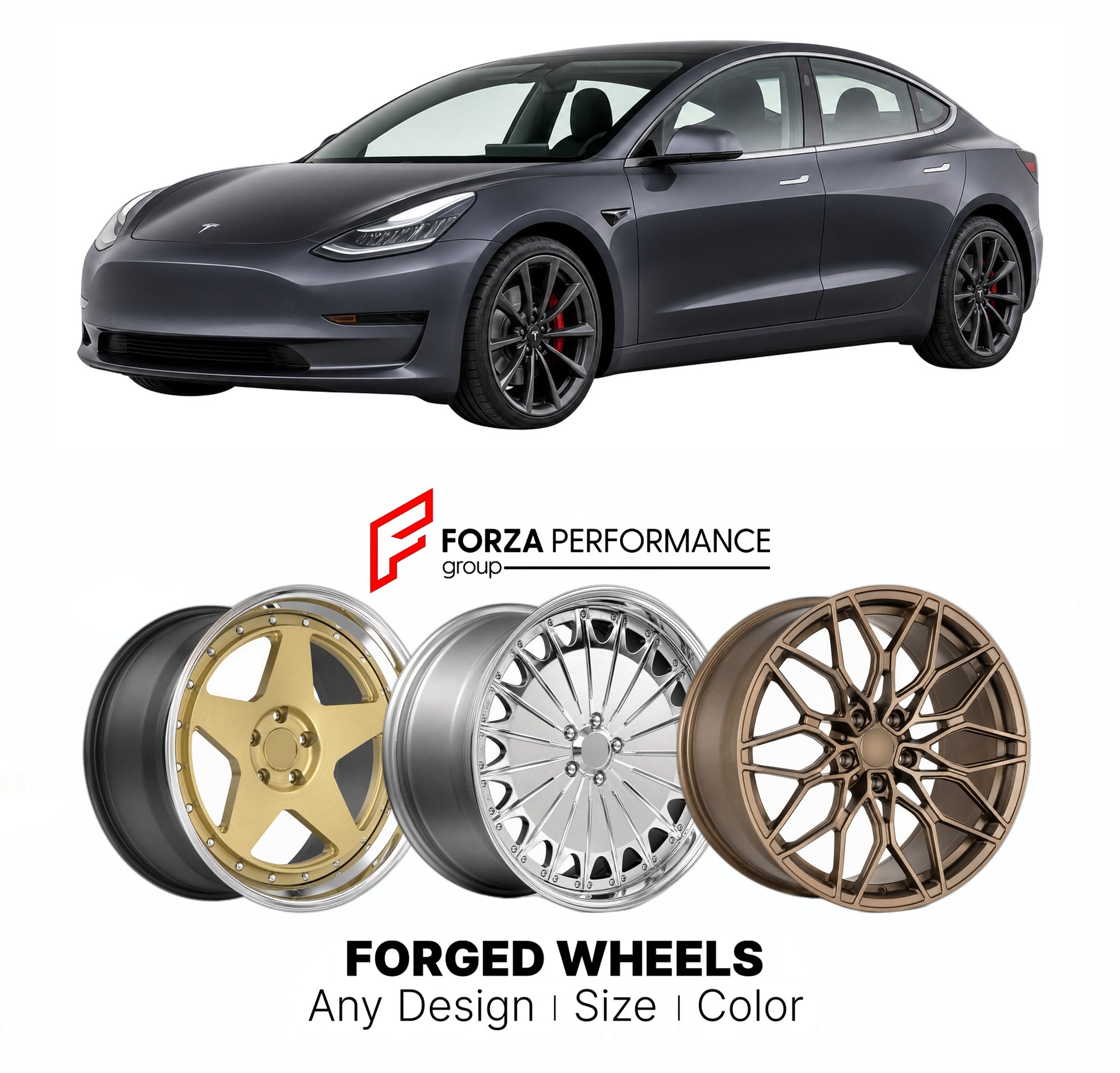 FORGED WHEELS RIMS for TESLA MODEL 3 PERFORMANCE 2017+

Custom forged wheels for Tesla Model 3 Performance 2017+. Made-to-order monoblock, 2-piece and 3-piece rims in custom sizes, offsets, colors and finishes with guaranteed fitment.

We manufacture premium quality forged wheels rims for Tesla Model 3 Performance 2017+ in any design, size, color.

THIS WHEEL DESIGN CAN BE CUSTOM-MADE FOR YOUR CAR IN ANY SIZE AND COLOR OPTIONS
Available in monoblock, 2-piece, 3-piece, duoblock, beadlock
3D wheel renderings 
