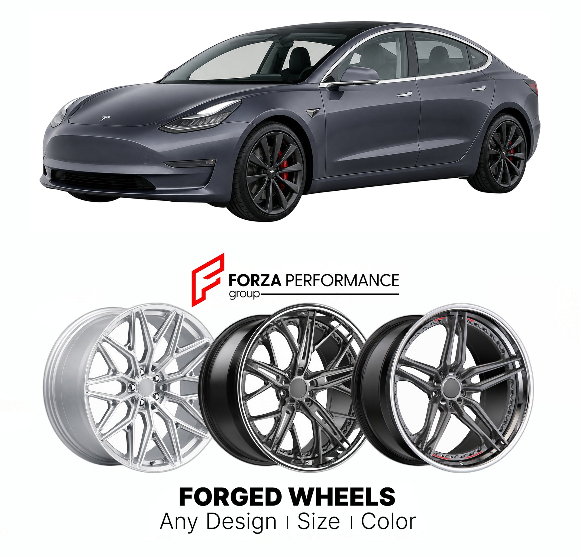 FORGED WHEELS RIMS for TESLA MODEL 3 PERFORMANCE 2018+

Custom forged wheels for Tesla Model 3 Performance 2018+. Made-to-order monoblock, 2-piece and 3-piece rims in custom sizes, offsets, colors and finishes with guaranteed fitment.

We manufacture premium quality forged wheels rims for Tesla Model 3 Performance 2018+ in any design, size, color.

THIS WHEEL DESIGN CAN BE CUSTOM-MADE FOR YOUR CAR IN ANY SIZE AND COLOR OPTIONS
Available in monoblock, 2-piece, 3-piece, duoblock, beadlock
3D wheel renderings 