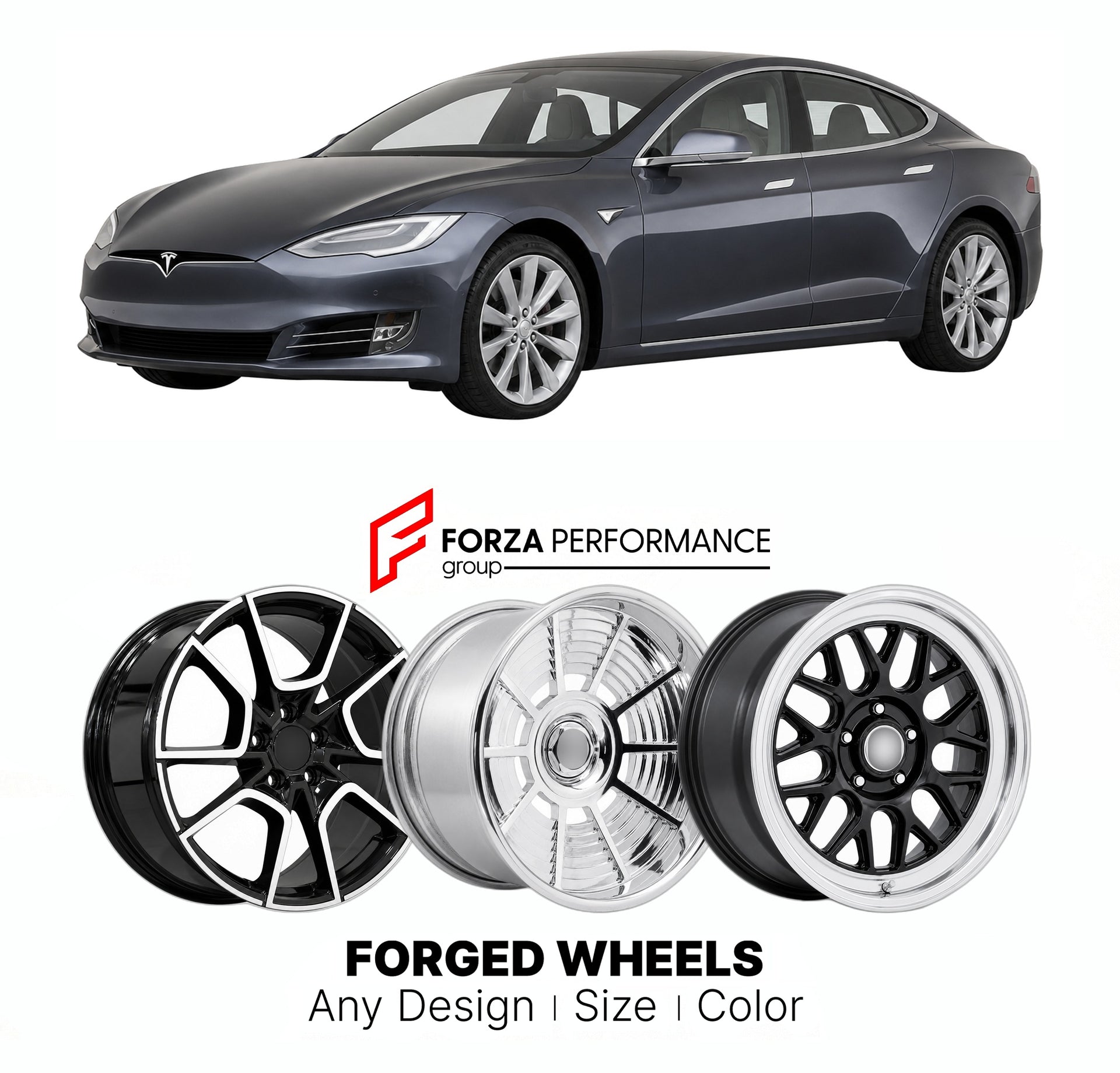 FORGED WHEELS RIMS for TESLA MODEL S 100D 2012+

Custom forged wheels for Tesla Model S 100D 2012+. Made-to-order monoblock, 2-piece and 3-piece rims in custom sizes, offsets, colors and finishes with guaranteed fitment.

We manufacture premium quality forged wheels rims for Tesla Model S 100D 2012+ in any design, size, color.

THIS WHEEL DESIGN CAN BE CUSTOM-MADE FOR YOUR CAR IN ANY SIZE AND COLOR OPTIONS
Available in monoblock, 2-piece, 3-piece, duoblock, beadlock
3D wheel renderings are provided accordin