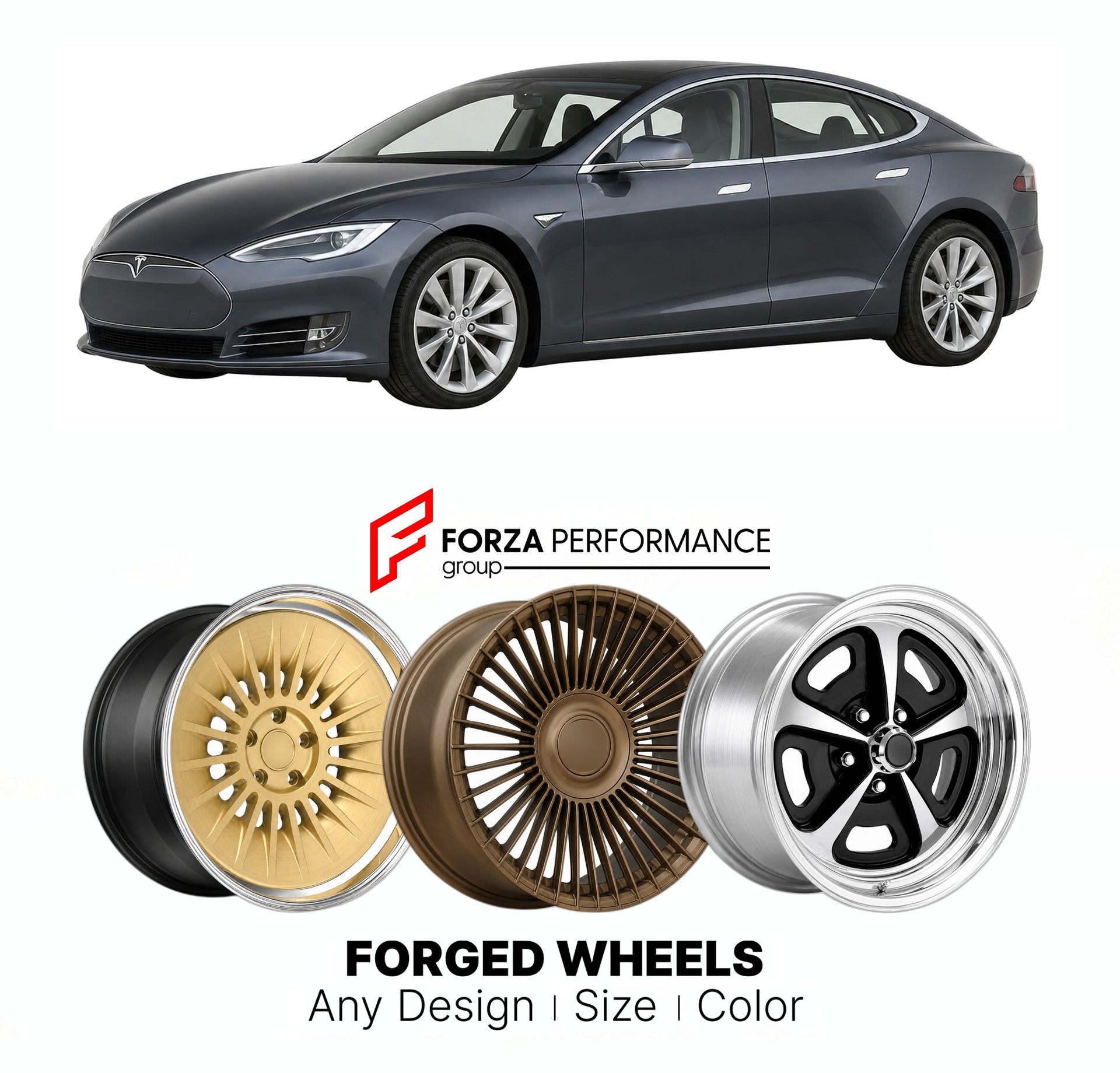 FORGED WHEELS RIMS for TESLA MODEL S 70D 2012+

Custom forged wheels for Tesla Model S 70D 2012+. Made-to-order monoblock, 2-piece and 3-piece rims in custom sizes, offsets, colors and finishes with guaranteed fitment.

We manufacture premium quality forged wheels rims for Tesla Model S 70D 2012+ in any design, size, color.

THIS WHEEL DESIGN CAN BE CUSTOM-MADE FOR YOUR CAR IN ANY SIZE AND COLOR OPTIONS
Available in monoblock, 2-piece, 3-piece, duoblock, beadlock
3D wheel renderings are provided according t