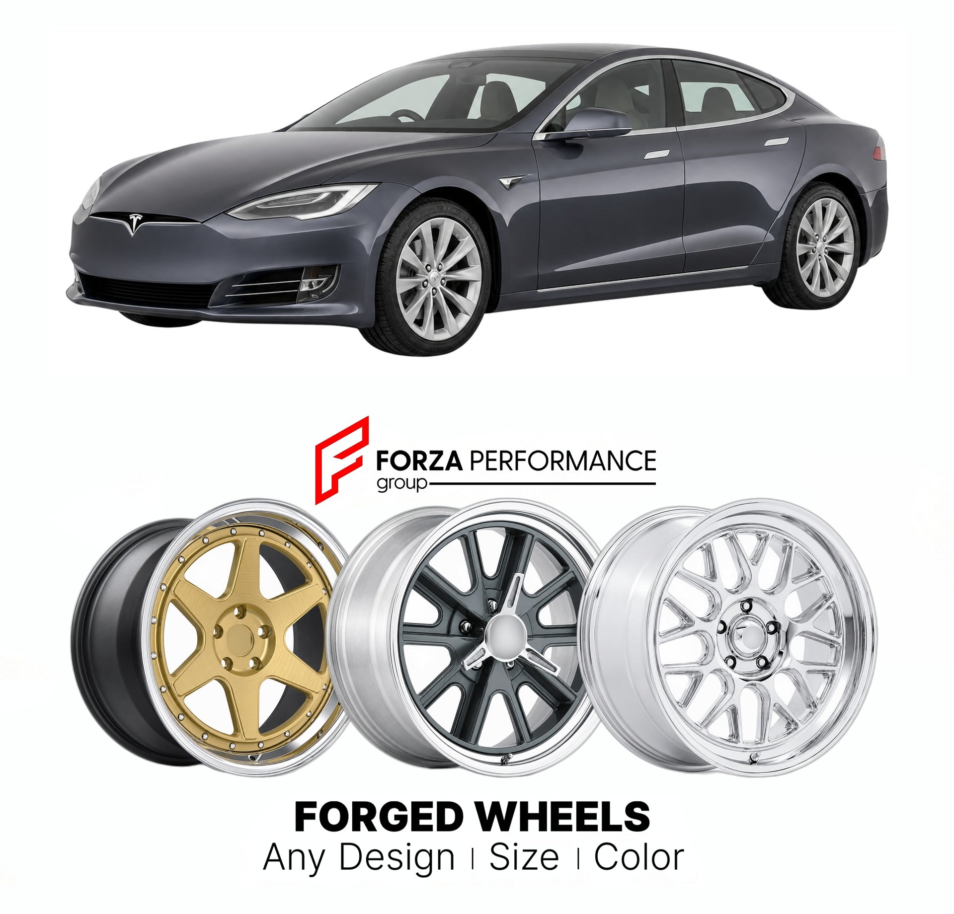 FORGED WHEELS RIMS for TESLA MODEL S 75D 2012+

Custom forged wheels for Tesla Model S 75D 2012+. Made-to-order monoblock, 2-piece and 3-piece rims in custom sizes, offsets, colors and finishes with guaranteed fitment.

We manufacture premium quality forged wheels rims for Tesla Model S 75D 2012+ in any design, size, color.

THIS WHEEL DESIGN CAN BE CUSTOM-MADE FOR YOUR CAR IN ANY SIZE AND COLOR OPTIONS
Available in monoblock, 2-piece, 3-piece, duoblock, beadlock
3D wheel renderings are provided according t