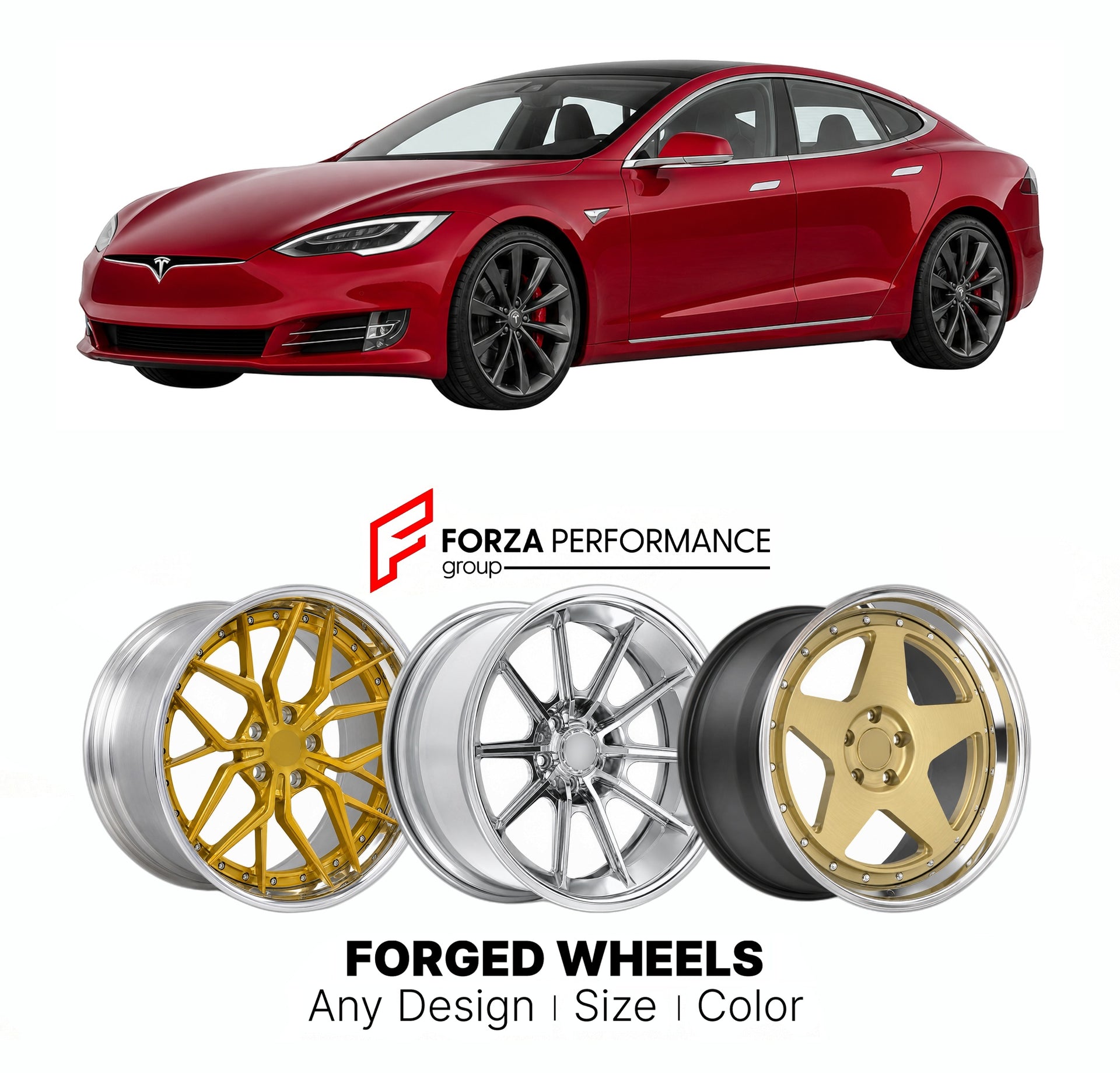 FORGED WHEELS RIMS for TESLA MODEL S P100D 2012+

Custom forged wheels for Tesla Model S P100D 2012+. Made-to-order monoblock, 2-piece and 3-piece rims in custom sizes, offsets, colors and finishes with guaranteed fitment.

We manufacture premium quality forged wheels rims for Tesla Model S P100D 2012+ in any design, size, color.

THIS WHEEL DESIGN CAN BE CUSTOM-MADE FOR YOUR CAR IN ANY SIZE AND COLOR OPTIONS
Available in monoblock, 2-piece, 3-piece, duoblock, beadlock
3D wheel renderings are provided accor
