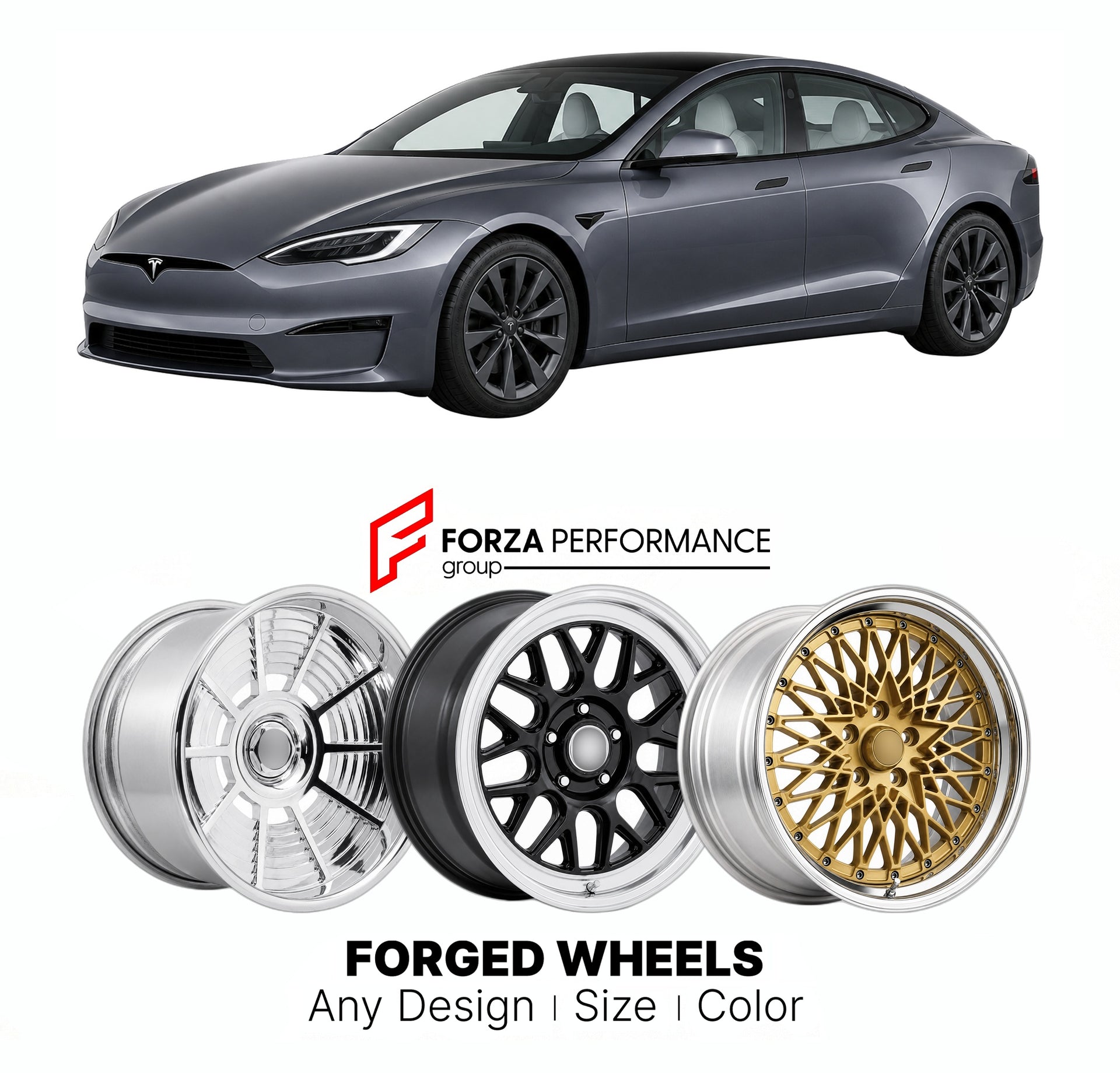 FORGED WHEELS RIMS for TESLA MODEL S PLAID 2012+

Custom forged wheels for Tesla Model S Plaid 2012+. Made-to-order monoblock, 2-piece and 3-piece rims in custom sizes, offsets, colors and finishes with guaranteed fitment.

We manufacture premium quality forged wheels rims for Tesla Model S Plaid 2012+ in any design, size, color.

THIS WHEEL DESIGN CAN BE CUSTOM-MADE FOR YOUR CAR IN ANY SIZE AND COLOR OPTIONS
Available in monoblock, 2-piece, 3-piece, duoblock, beadlock
3D wheel renderings are provided accor