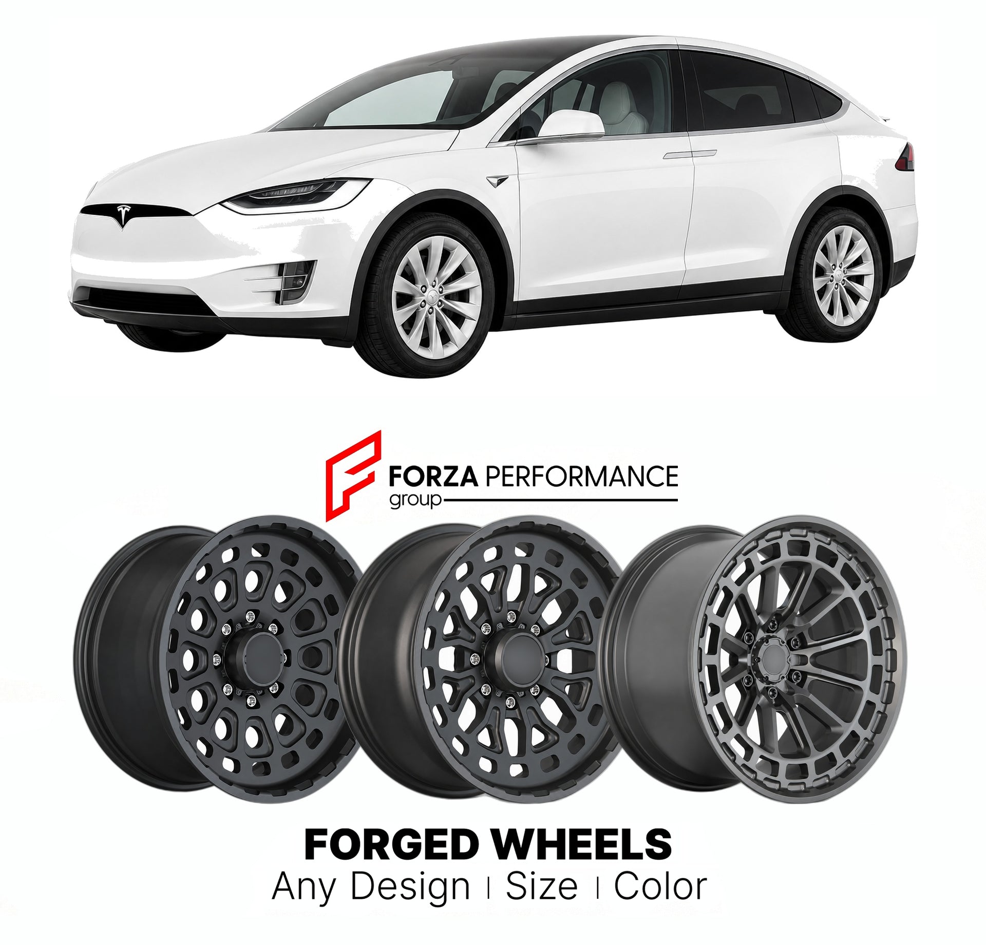 FORGED WHEELS RIMS for TESLA MODEL X 100D 2015+

Custom forged wheels for Tesla Model X 100D 2015+. Made-to-order monoblock, 2-piece and 3-piece rims in custom sizes, offsets, colors and finishes with guaranteed fitment.

We manufacture premium quality forged wheels rims for Tesla Model X 100D 2015+ in any design, size, color.

THIS WHEEL DESIGN CAN BE CUSTOM-MADE FOR YOUR CAR IN ANY SIZE AND COLOR OPTIONS
Available in monoblock, 2-piece, 3-piece, duoblock, beadlock
3D wheel renderings are provided accordin