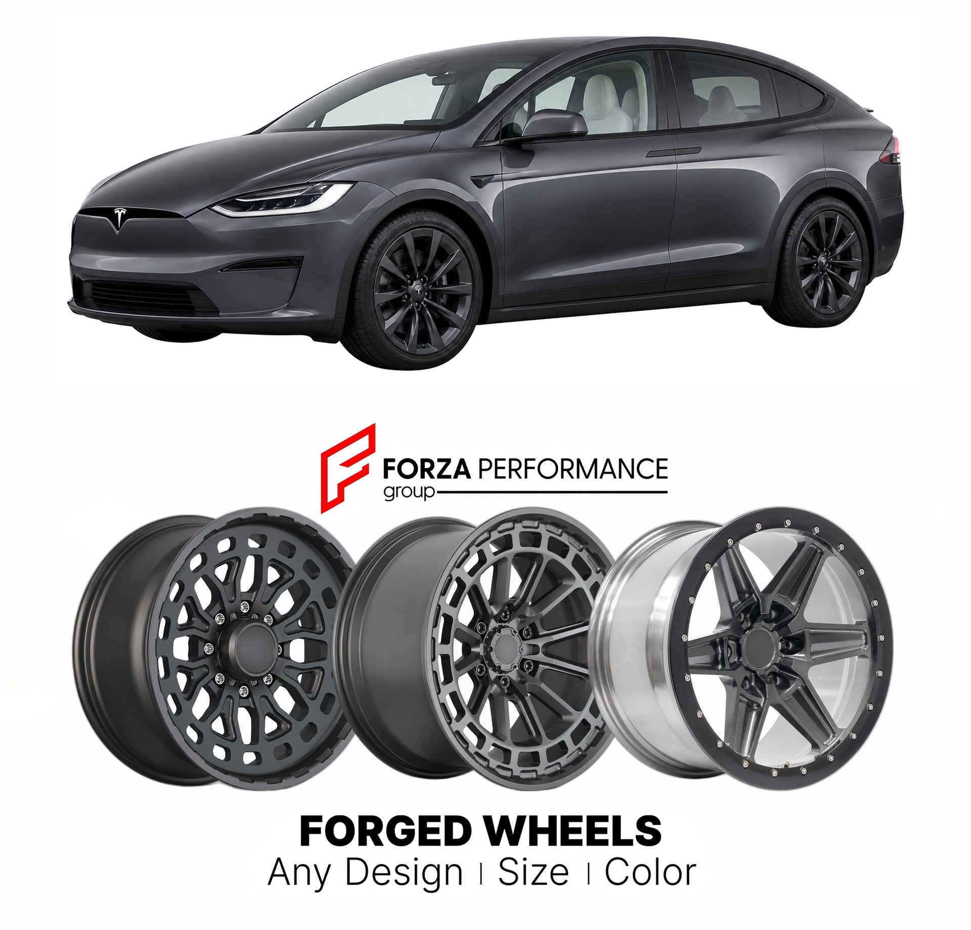 FORGED WHEELS RIMS for TESLA MODEL X PLAID 2015+

Custom forged wheels for Tesla Model X Plaid 2015+. Made-to-order monoblock, 2-piece and 3-piece rims in custom sizes, offsets, colors and finishes with guaranteed fitment.

We manufacture premium quality forged wheels rims for Tesla Model X Plaid 2015+ in any design, size, color.

THIS WHEEL DESIGN CAN BE CUSTOM-MADE FOR YOUR CAR IN ANY SIZE AND COLOR OPTIONS
Available in monoblock, 2-piece, 3-piece, duoblock, beadlock
3D wheel renderings are provided accor
