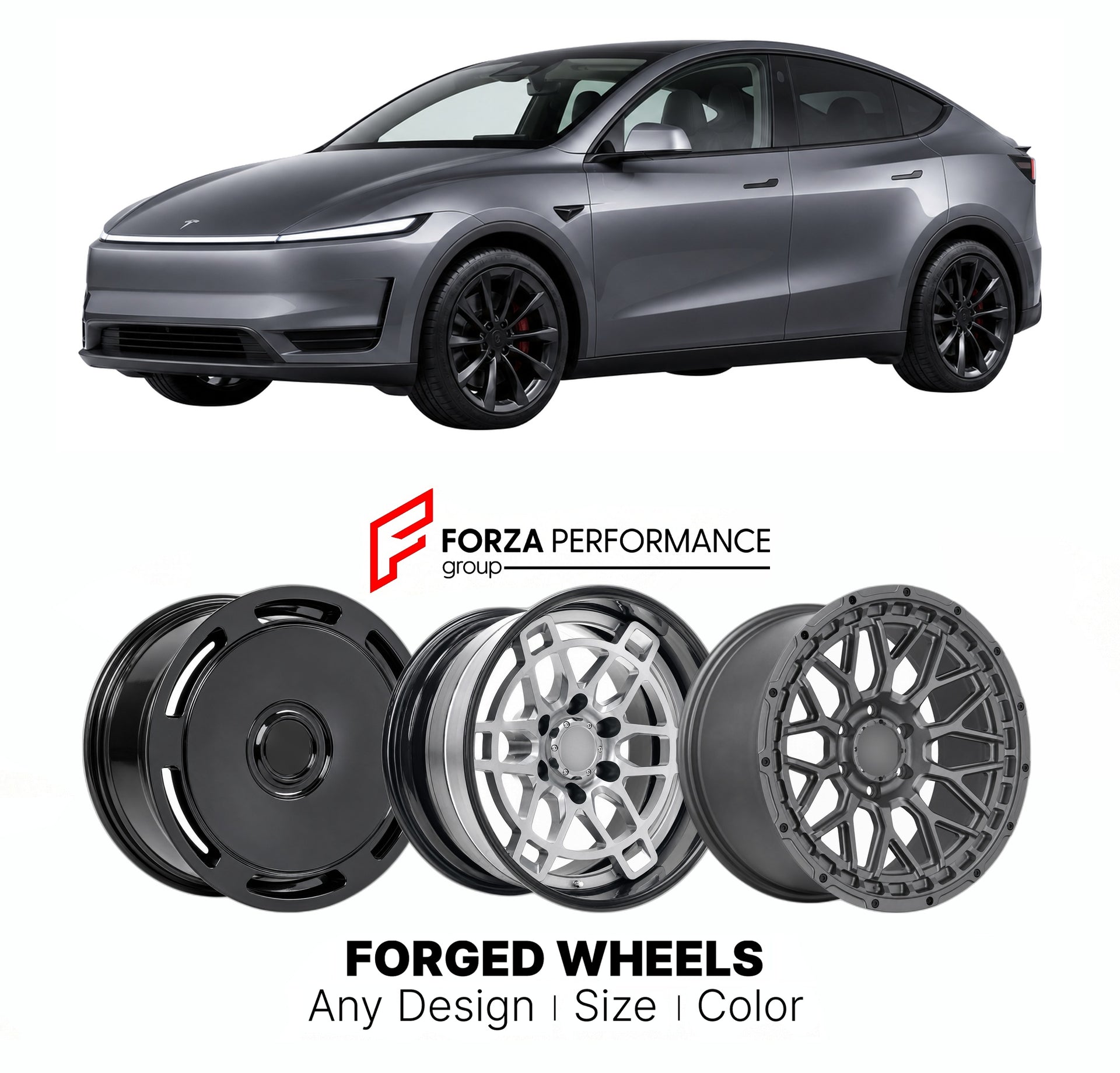 FORGED WHEELS RIMS for TESLA MODEL Y JUNIPER PERFORMANCE 2020+

Custom forged wheels for Tesla Model Y Juniper Performance 2020+. Made-to-order monoblock, 2-piece and 3-piece rims in custom sizes, offsets, colors and finishes with guaranteed fitment.

We manufacture premium quality forged wheels rims for Tesla Model Y Juniper Performance 2020+ in any design, size, color.

THIS WHEEL DESIGN CAN BE CUSTOM-MADE FOR YOUR CAR IN ANY SIZE AND COLOR OPTIONS
Available in monoblock, 2-piece, 3-piece, duoblock, beadl