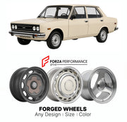 CUSTOM CLASSIC VINTAGE RESTOMOD RETRO OLD SCHOOL FORGED WHEELS RIMS for TOFAS MURAT 131 1976 - 2002

Custom forged wheels for Tofas Murat 131 1976 - 2002. Classic, vintage, restomod wheel designs made to order in custom sizes, offsets, colors and finishes.

We manufacture premium quality forged wheels rims for Tofas Murat 131 1976 - 2002 in any design, size, color.

THIS WHEEL DESIGN CAN BE CUSTOM-MADE FOR YOUR CAR IN ANY SIZE AND COLOR OPTIONS
Available in monoblock, 2-piece, 3-piece, duoblock, beadlock
3D