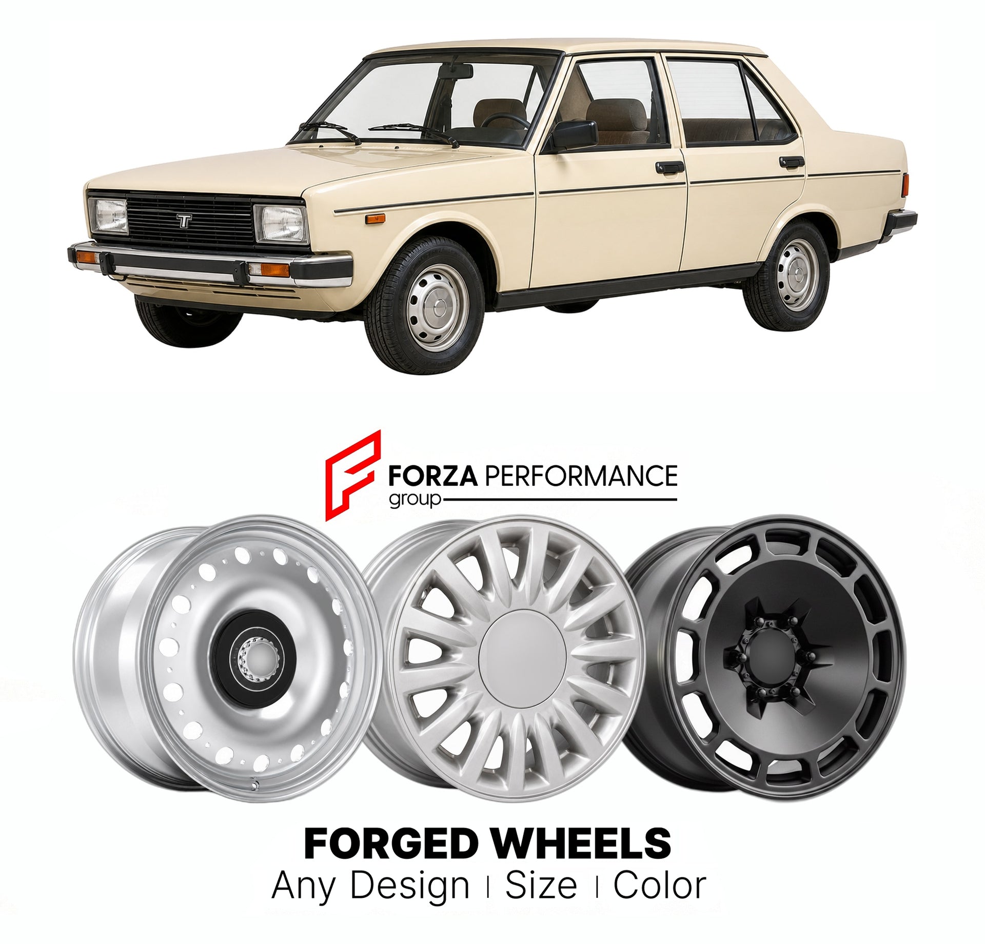 CUSTOM CLASSIC VINTAGE RESTOMOD RETRO OLD SCHOOL FORGED WHEELS RIMS for TOFAS SAHIN MURAT 131 DERIVATIVE 1981 - 2002

Custom forged wheels for Tofas Sahin Murat 131 Derivative 1981 - 2002. Classic, vintage, restomod wheel designs made to order in custom sizes, offsets, colors and finishes.

We manufacture premium quality forged wheels rims for Tofas Sahin Murat 131 Derivative 1981 - 2002 in any design, size, color.

THIS WHEEL DESIGN CAN BE CUSTOM-MADE FOR YOUR CAR IN ANY SIZE AND COLOR OPTIONS
Available in