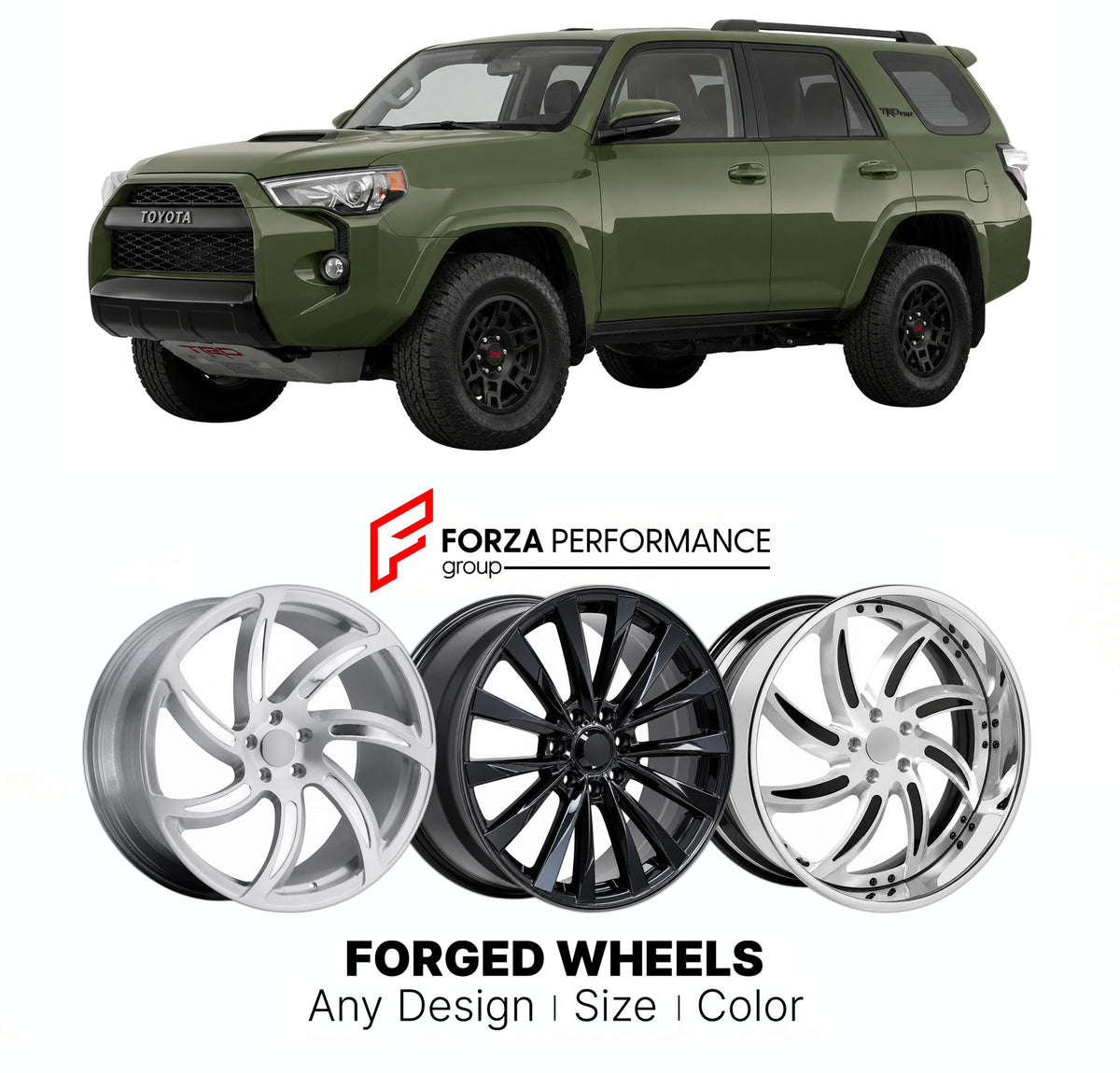 FORGED WHEELS RIMS for TOYOTA 4RUNNER HILUX SURF N280 FACELIFT 2014 - 2024

Custom forged wheels for Toyota 4Runner Hilux Surf N280 Facelift 2014 - 2024. Made-to-order monoblock, 2-piece and 3-piece rims in custom sizes, offsets, colors and finishes with guaranteed fitment.

We manufacture premium quality forged wheels rims for Toyota 4Runner Hilux Surf N280 Facelift 2014 - 2024 in any design, size, color.

JDM WHEEL DESIGNS: our Japanese collection for SUVs and pickups includes designs inspired by Bradley 