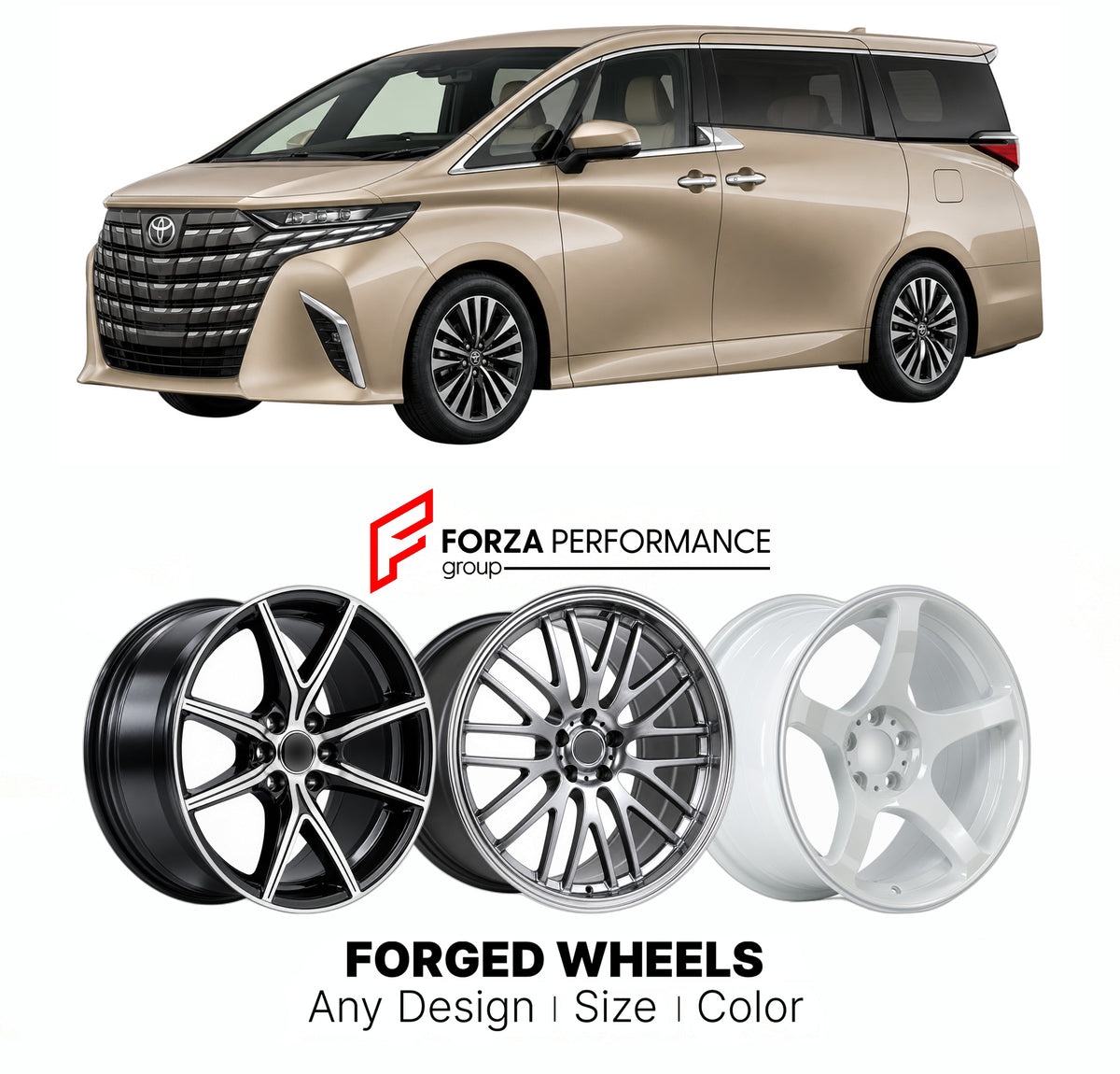 FORGED WHEELS RIMS for TOYOTA ALPHARD VELLFIRE AH40 2023+

Custom forged wheels for Toyota Alphard Vellfire AH40 2023+. Made-to-order monoblock, 2-piece and 3-piece rims in custom sizes, offsets, colors and finishes with guaranteed fitment.

We manufacture premium quality forged wheels rims for Toyota Alphard Vellfire AH40 2023+ in any design, size, color.

JDM WHEEL DESIGNS: our Japanese collection for hatchbacks, kei cars and MPVs includes designs inspired by Rays Volk Racing, Enkei, XXR, Rota, Work Wheel